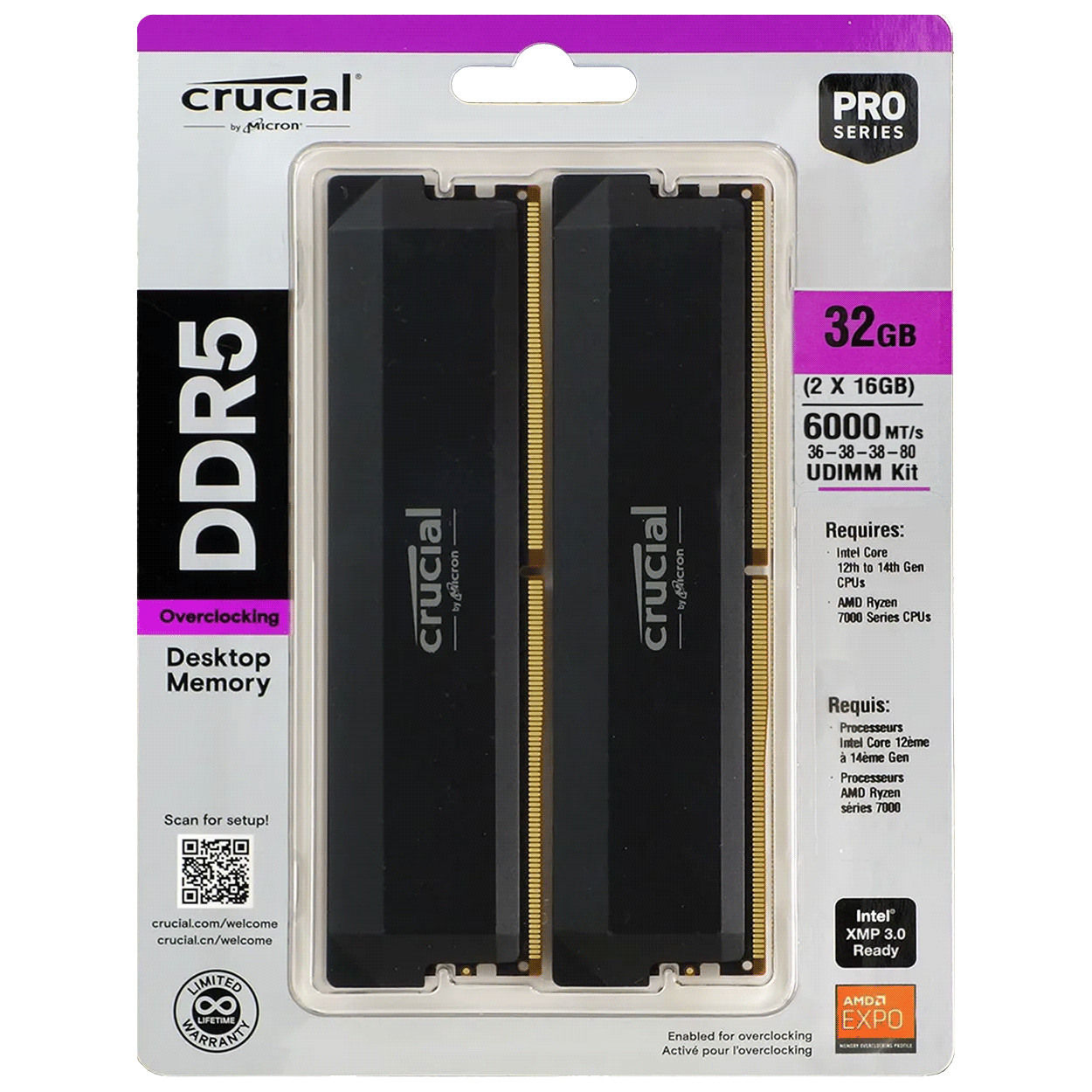 32GB Crucial Pro Overclocking Edition CL36 DDR5-6000MHz Dual Kit schwarz