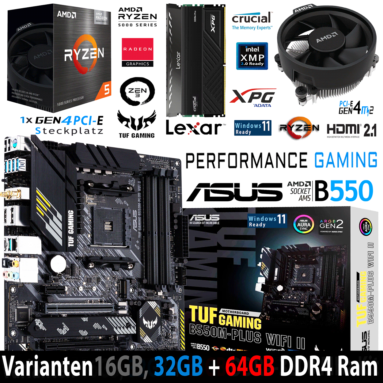PC Bundle - AMD Ryzen 5 5500GT - Asus Tuf Gaming B550M-Plus Wifi II - 16GB DDR4-3200 Dual Kit
