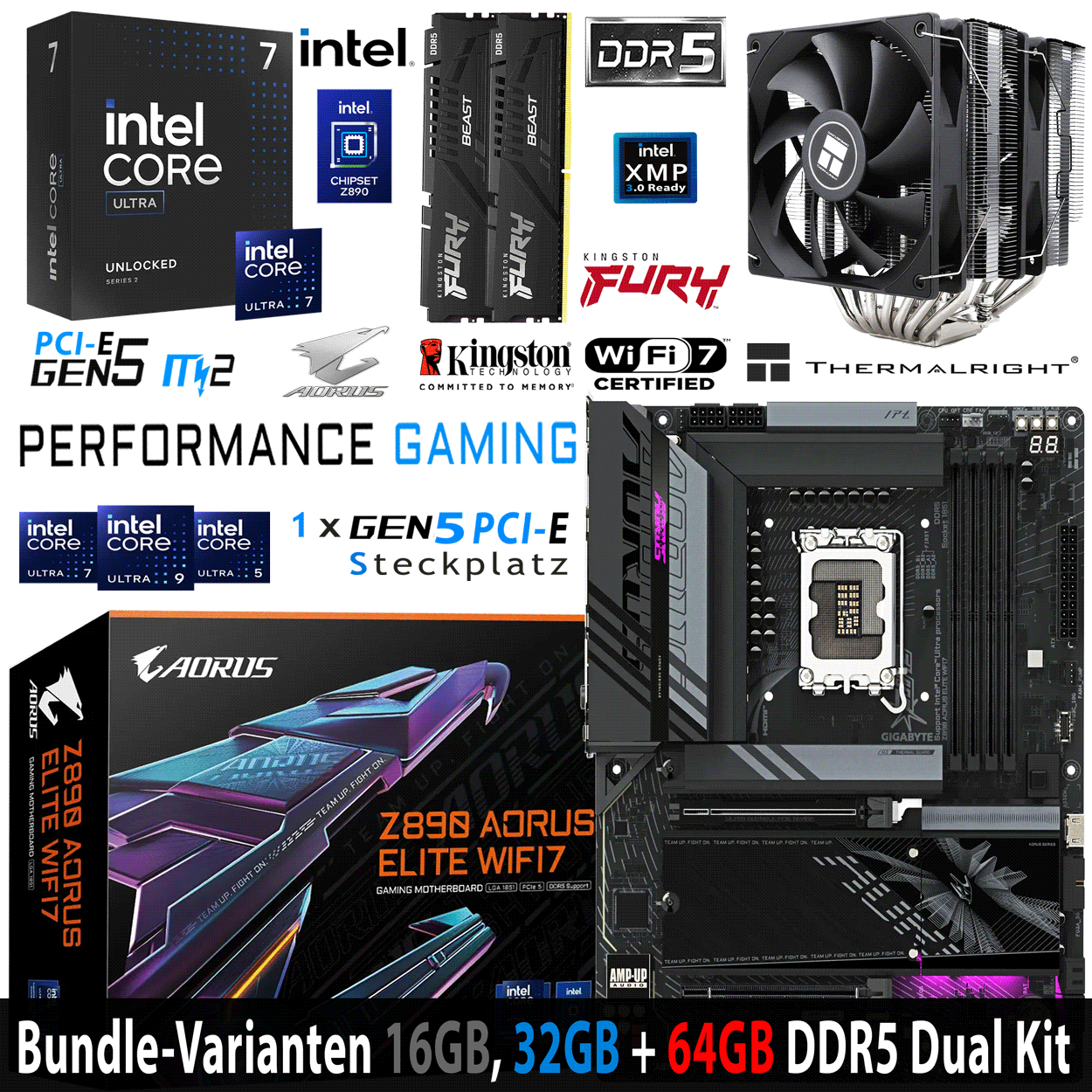 PC Bundle - Intel Core i7 Ultra 265K - GigabyteZ890 Aorus Elite Wifi7 - 16GB Kingston Fury Beast DDR5-6000 Kit