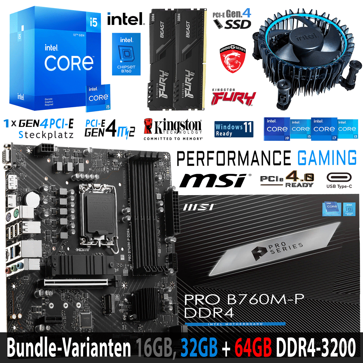 PC Bundle - Intel Core i5 12400F - MSI PRO B760M-P DDR4 - 16GB Fury Beast DDR4-3200MHz Kit