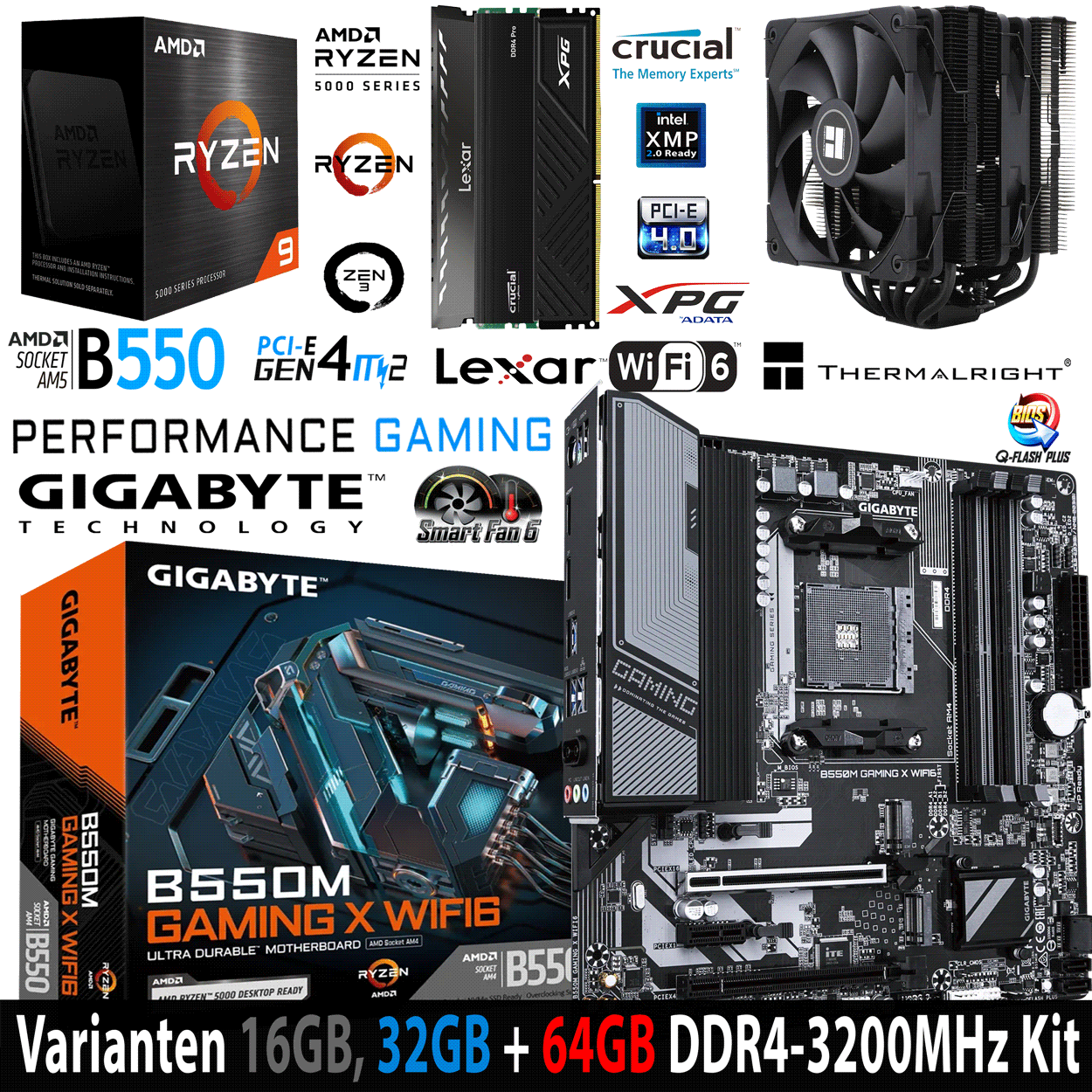 PC Bundle - AMD Ryzen 9 5950X Box - Gigabyte  B550M Gaming X Wifi6 - 16GB DDR4-3200 Dual Kit