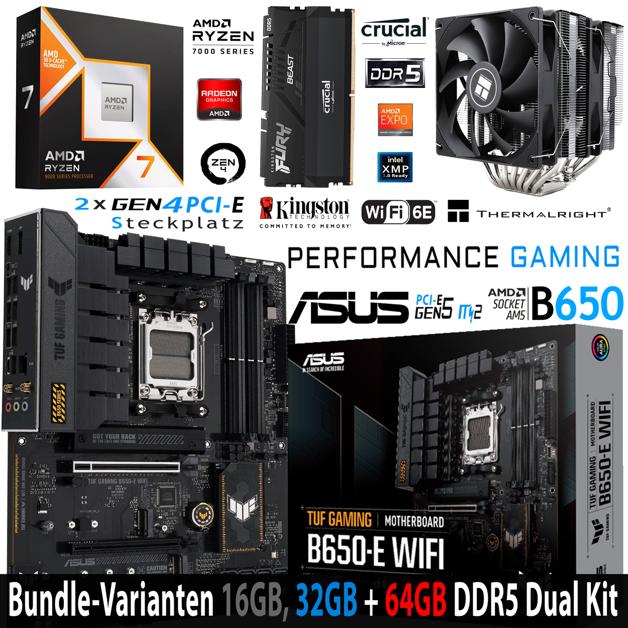 PC Bundle - AMD Ryzen 7 9800X3D - ASUS TUF Gaming B650-E WIFI - 16GB Kingston Fury Beast DDR5-6000 Kit