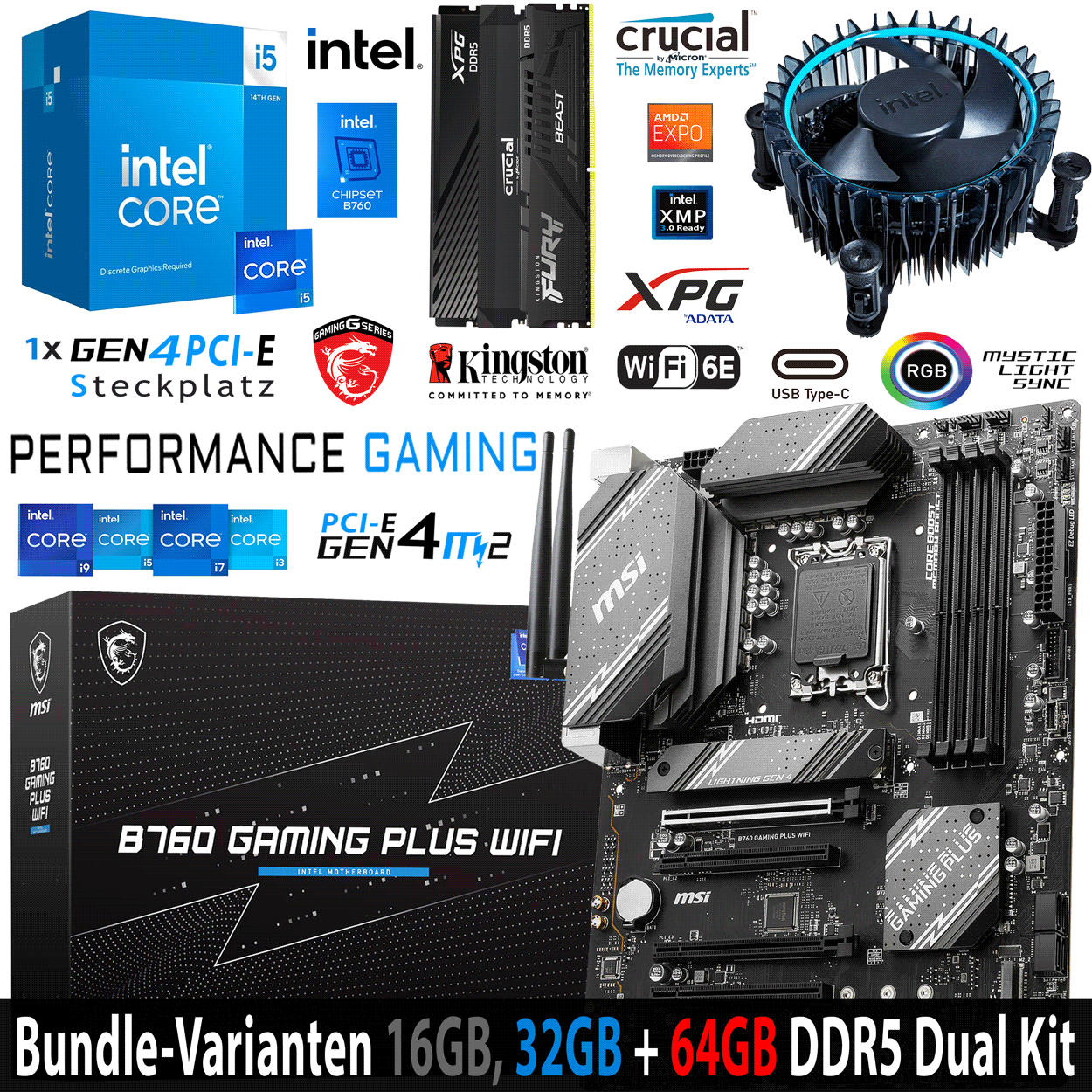 PC Bundle - Intel Core i5 14400F - MSI B760 Gaming Plus Wifi DDR5 - 16GB Kingston Fury Beast DDR5-6000 Kit