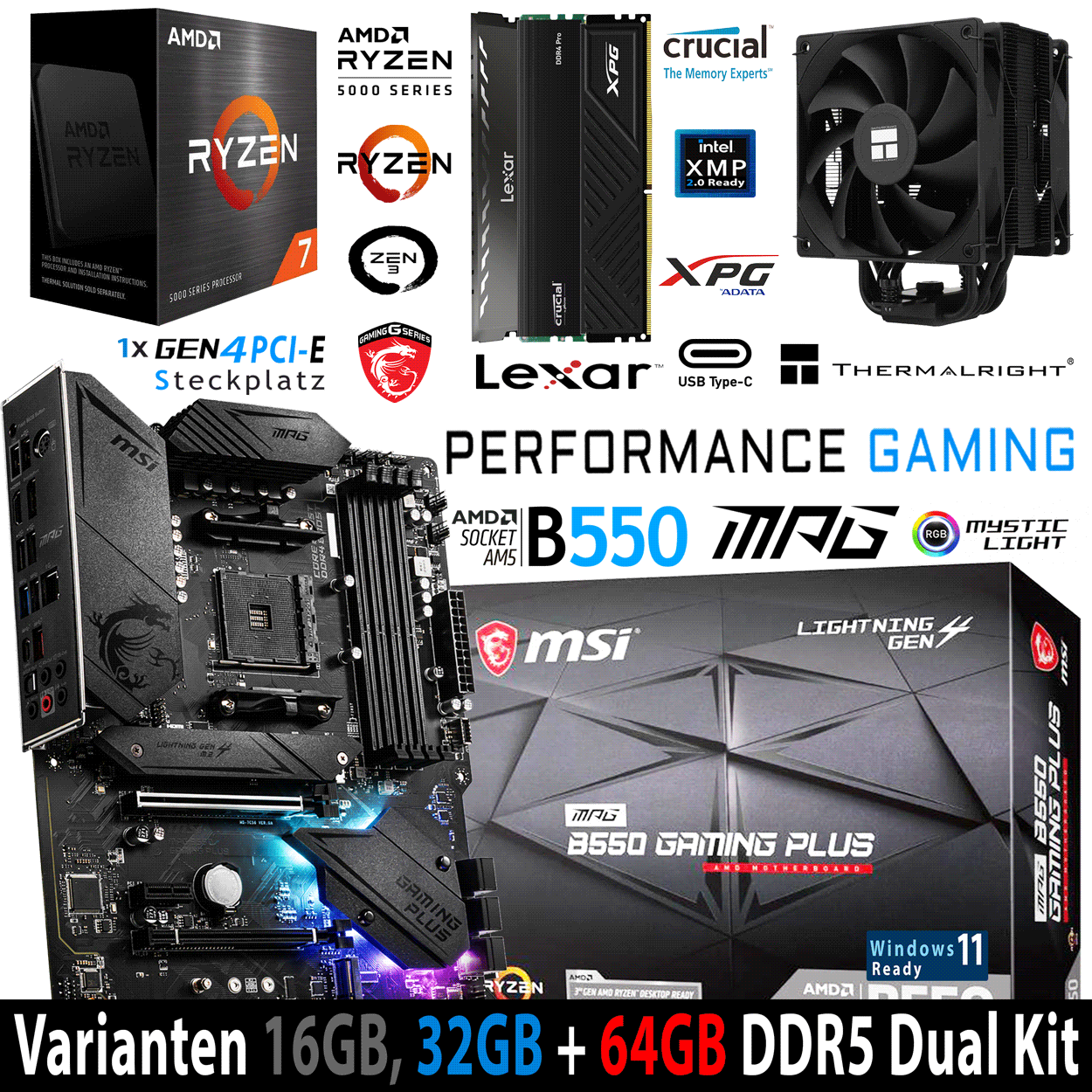 PC Bundle - AMD Ryzen 7 5800X Box - MSI B550 Gaming Plus - 16GB Lexar DDR4-3200 Kit