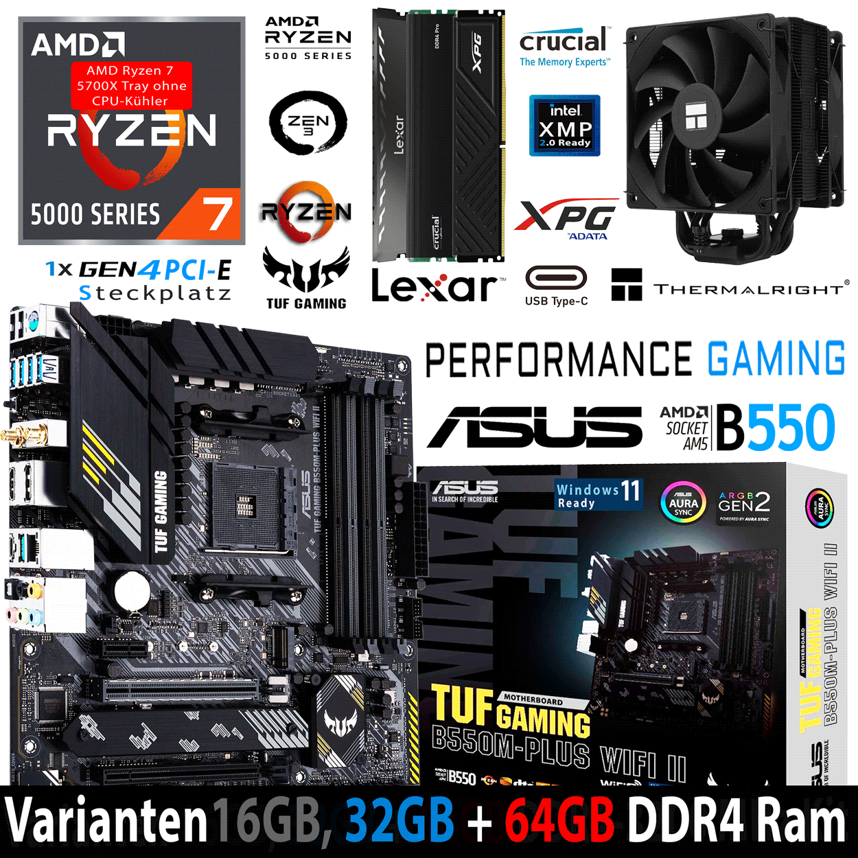 PC Bundle - AMD Ryzen 7 5700X Tray - Asus Tuf Gaming B550M-Plus Wifi II - 16GB DDR4-3200 Dual Kit