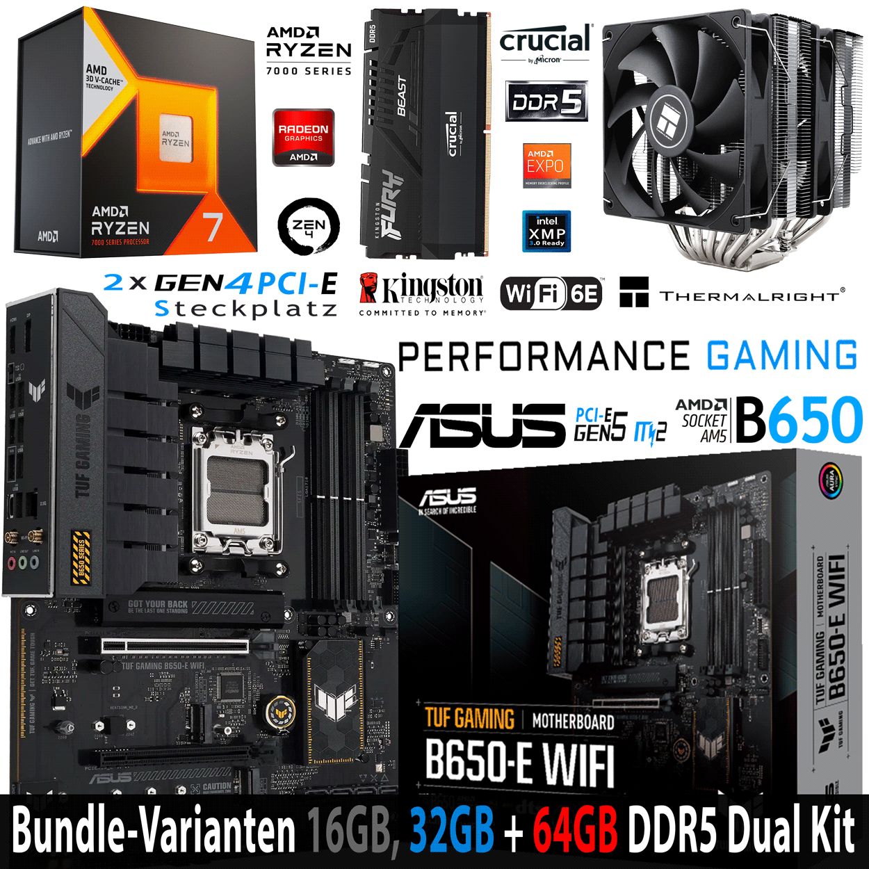 PC Bundle - AMD Ryzen 7 7800X3D - ASUS TUF Gaming B650-E WIFI - 16GB Kingston Fury Beast DDR5-6000 Kit
