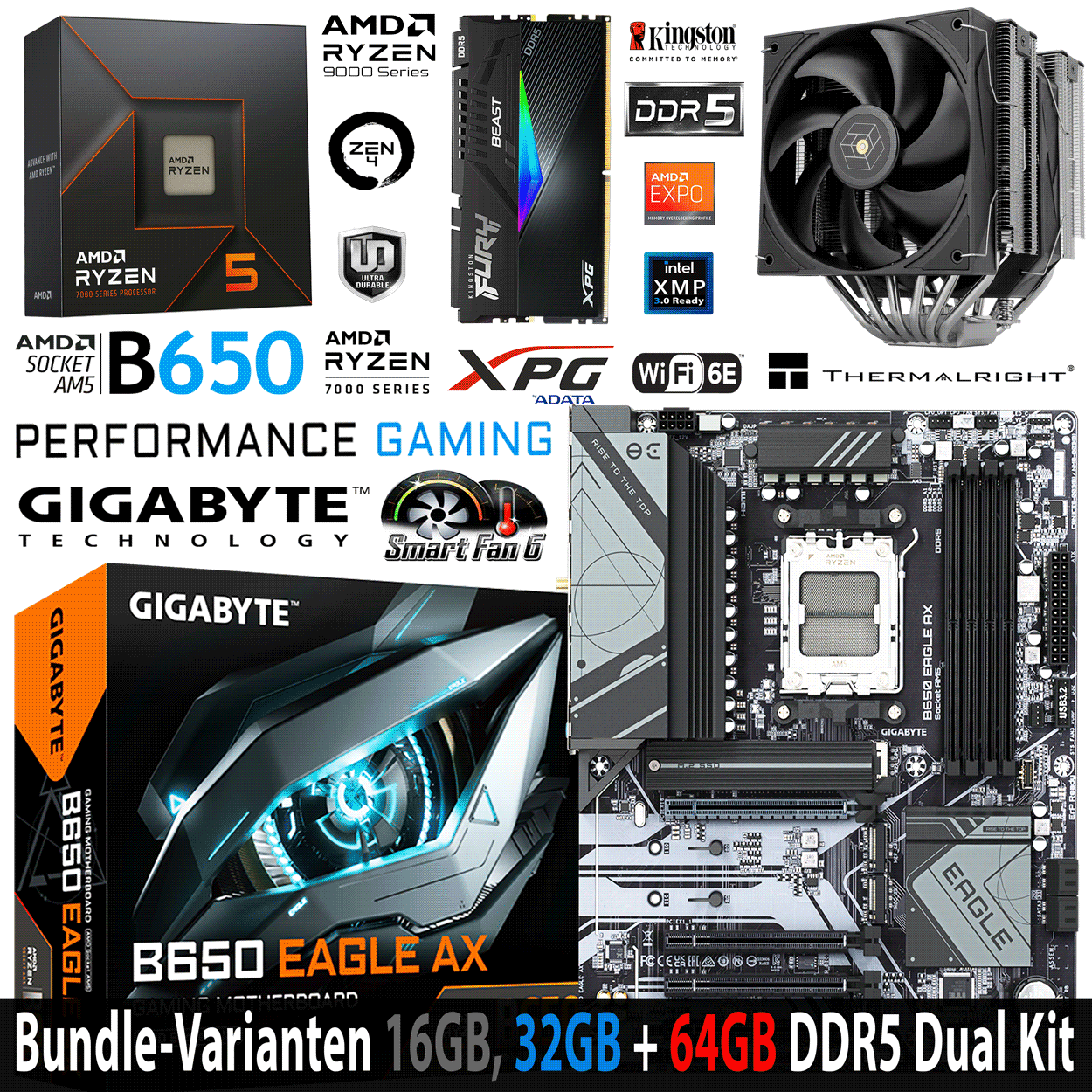 PC Bundle - AMD Ryzen 5 7600X - GIGABYTE B650 EAGLE AX - 16GB Kingston Fury Beast DDR5-6000 Kit