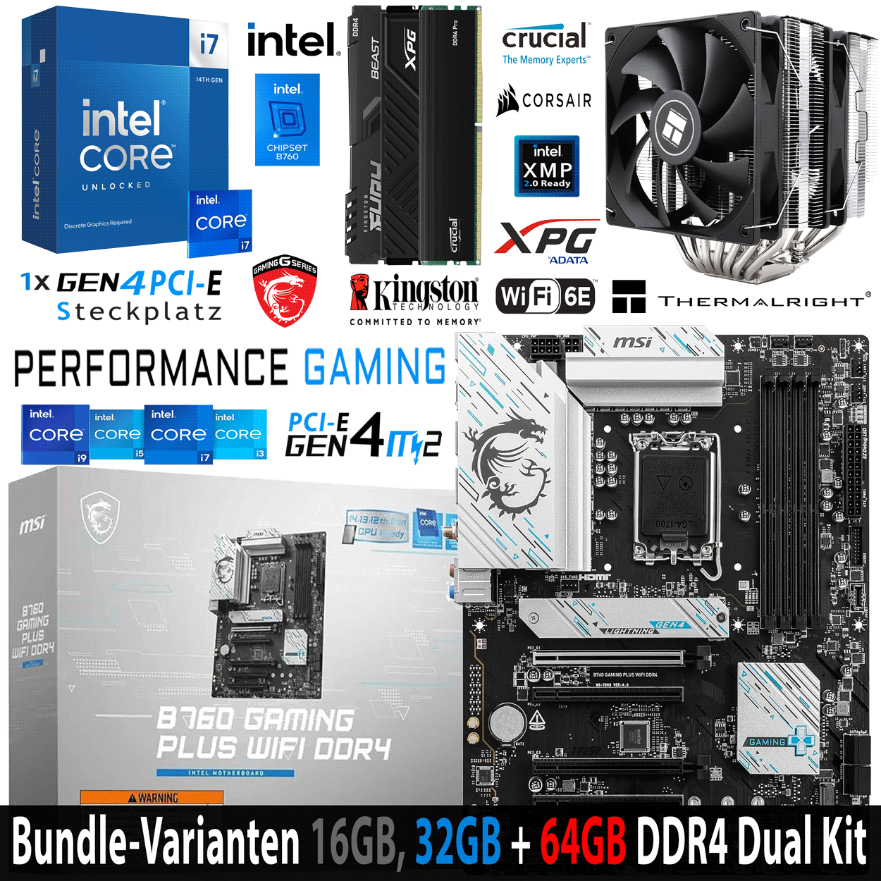 PC Bundle - Intel Core i7 14700KF - MSI B760 Gaming Plus Wifi DDR4 - 16GB Kingston Fury Beast DDR4-3200 Kit