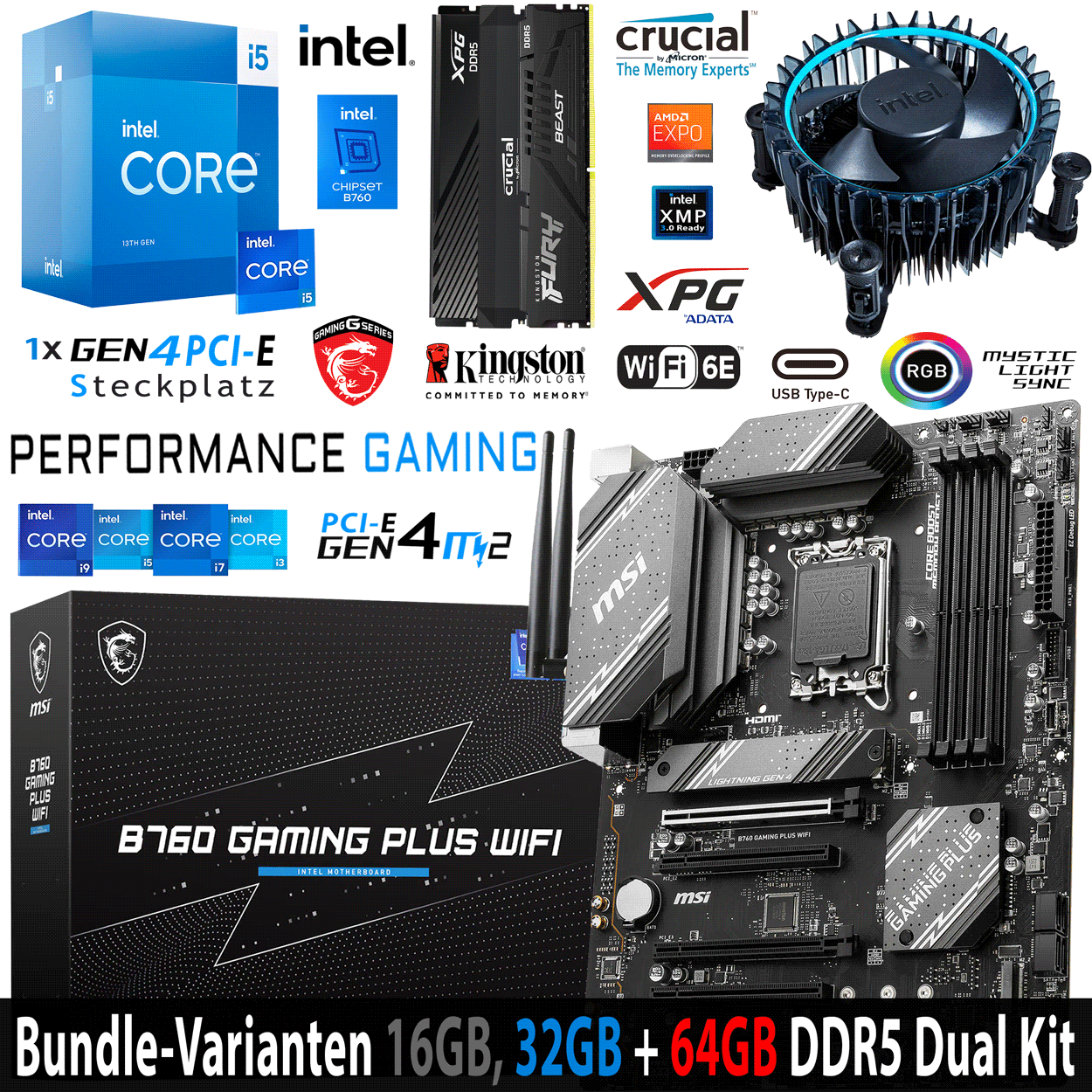 PC Bundle - Intel Core i5 13400 - MSI B760 Gaming Plus Wifi DDR5 - 16GB Kingston Fury Beast DDR5-6000 Kit