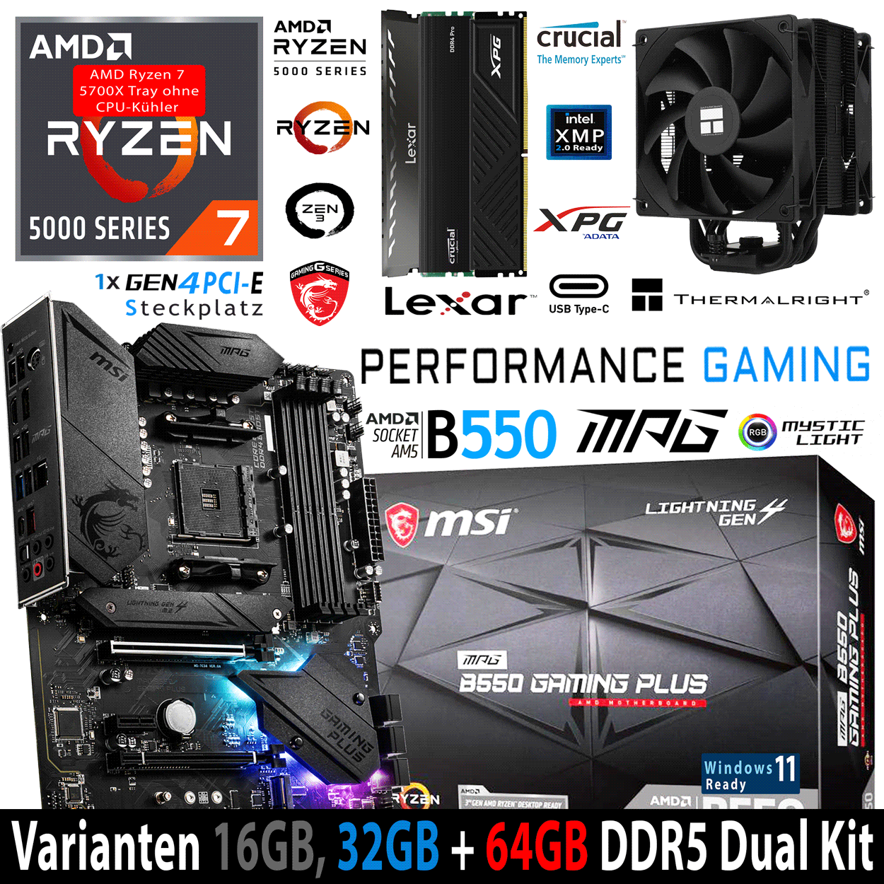 PC Bundle - AMD Ryzen 7 5700X Tray - MSI B550 Gaming Plus - 16GB Lexar DDR4-3200 Kit