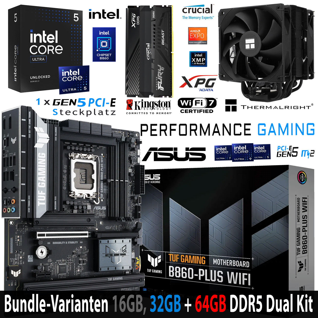 PC Bundle - Intel Core i5 Ultra 245K - ASUS TUF Gaming B860-Plus WIFI - 16GB Kingston Fury Beast DDR5-6000 Kit