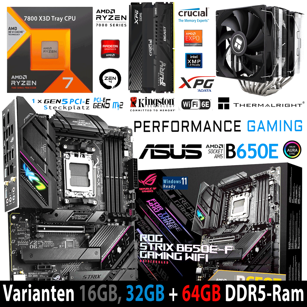 PC Bundle - AMD Ryzen 7 7800X3D Tray CPU - Asus Rog Strix B650E-F Gaming - 16GB DDR5-6000 Kit