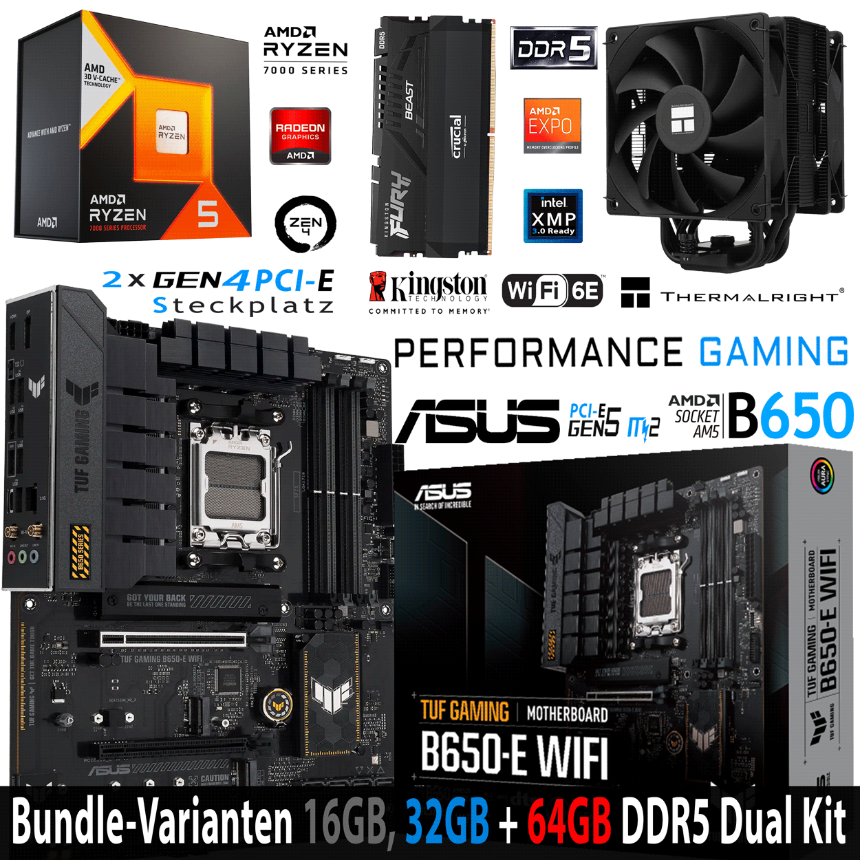 PC Bundle - AMD Ryzen 5 7500X3D - ASUS TUF Gaming B650-E WIFI - 16GB Kingston Fury Beast DDR5-6000 Kit