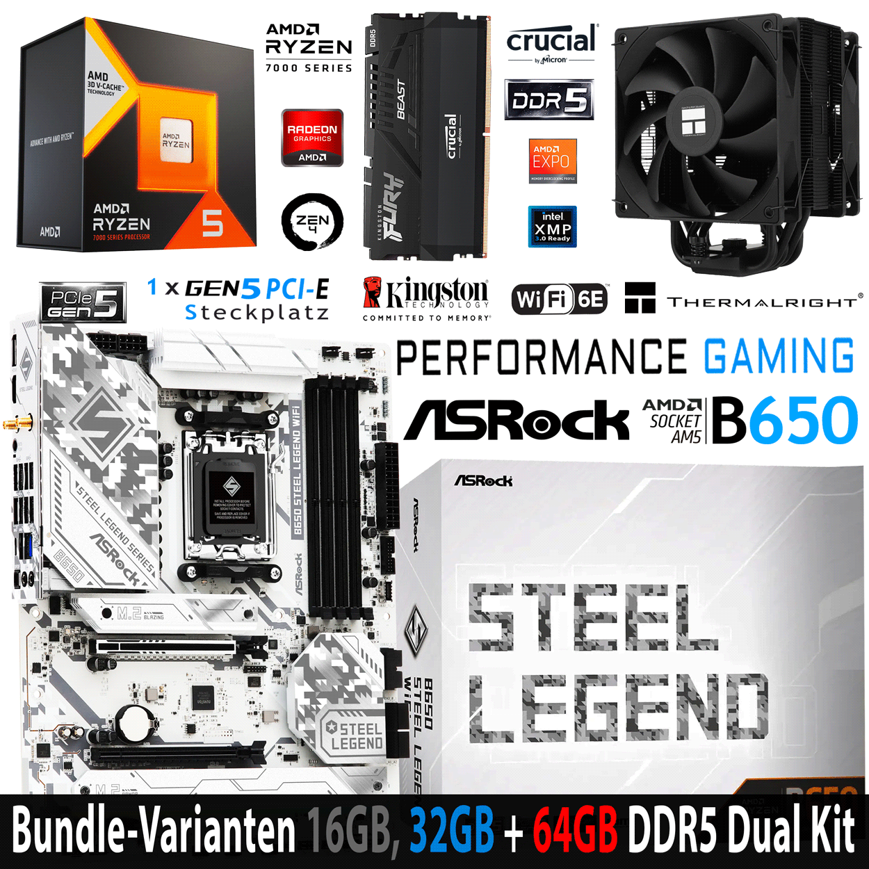PC Bundle - AMD Ryzen 5 7600X3D - ASRock B650 Steel Legend WiFi - 16GB Kingston Fury Beast DDR5-6000 Kit