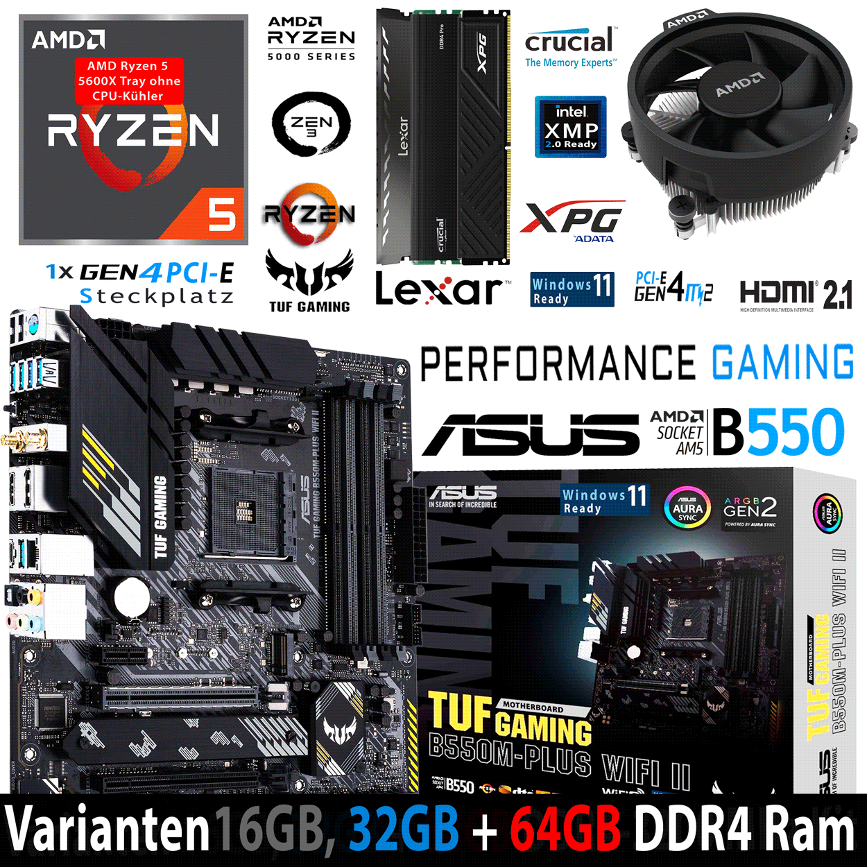 PC Bundle - AMD Ryzen 5 5600X Tray - Asus Tuf Gaming B550M-Plus Wifi II - 16GB DDR4-3200 Dual Kit