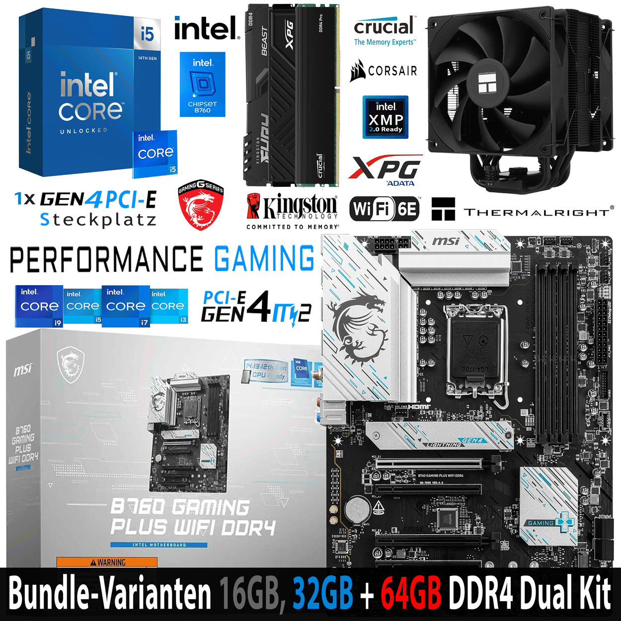 PC Bundle - Intel Core i5 14600K - MSI B760 Gaming Plus Wifi DDR4 - 16GB Kingston Fury Beast DDR4-3200 Kit