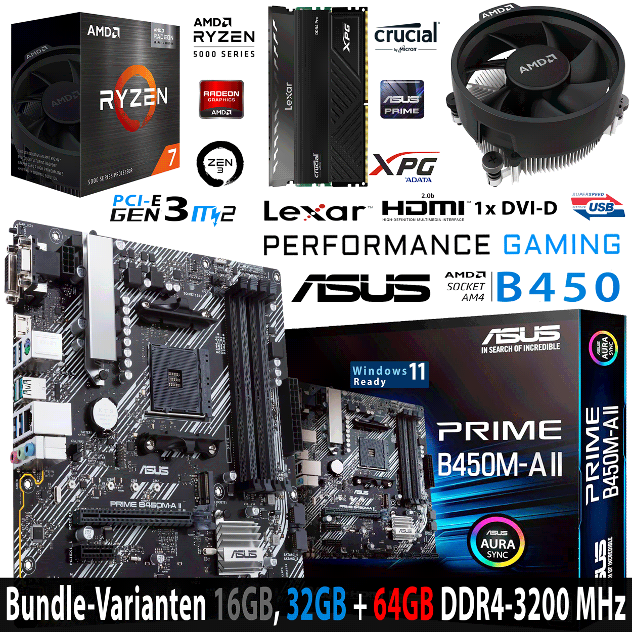 PC Bundle - AMD Ryzen 7 5700G - ASUS Prime B450M-A II AM4 - 16GB DDR4-3200 Dual Kit