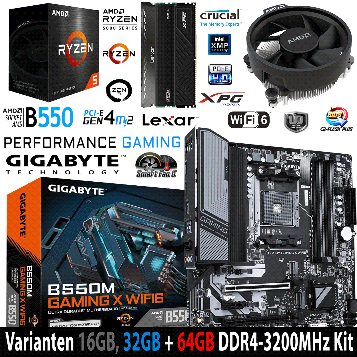 PC Bundle - AMD Ryzen 5 5500 - Gigabyte  B550M Gaming X Wifi6 - 16GB DDR4-3200 Dual Kit