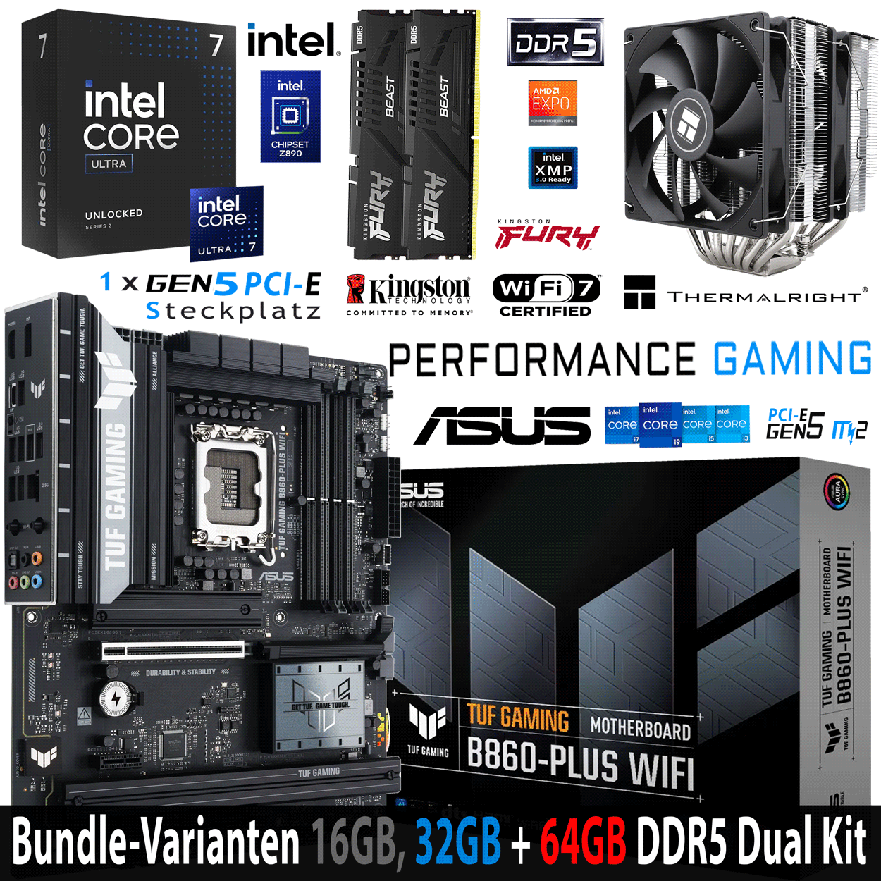 PC Bundle - Intel Core i7 Ultra 265K - ASUS TUF Gaming B860-Plus WIFI - 16GB Kingston Fury Beast DDR5-6000 Kit