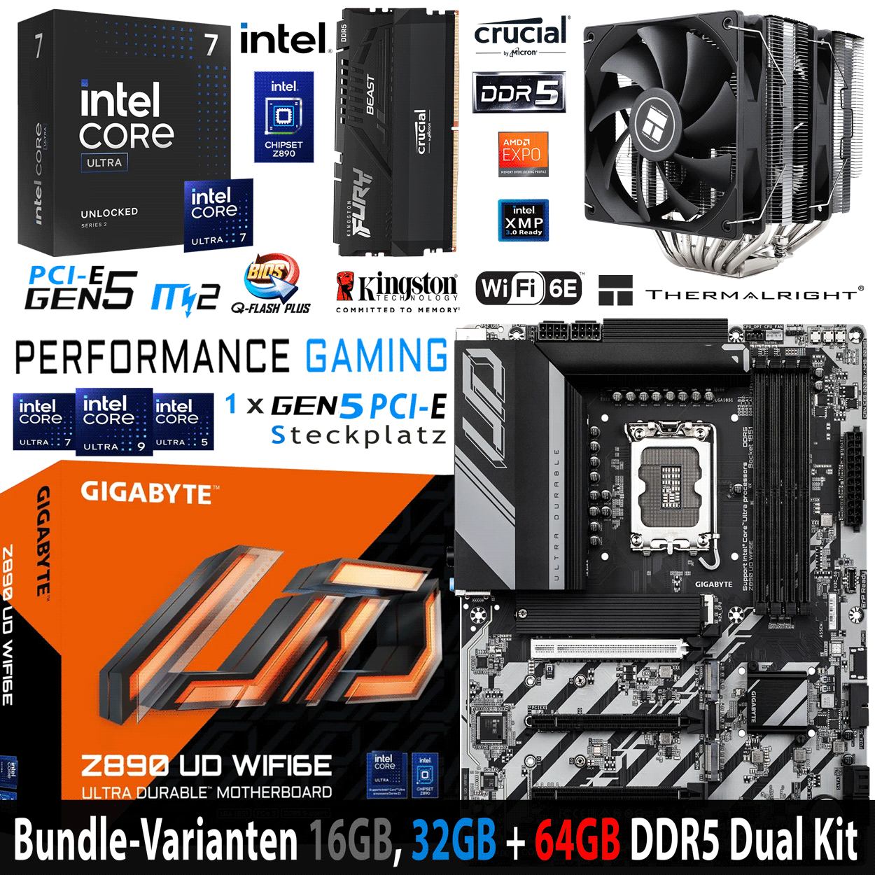 PC Bundle - Intel Core i7 Ultra 265K - Gigabyte Z890 UD WIFI6E - 16GB Kingston Fury Beast DDR5-6000 Kit