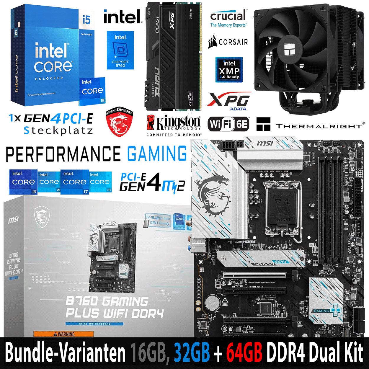 PC Bundle - Intel Core i5 14600KF - MSI B760 Gaming Plus Wifi DDR4 - 16GB Kingston Fury Beast DDR4-3200 Kit