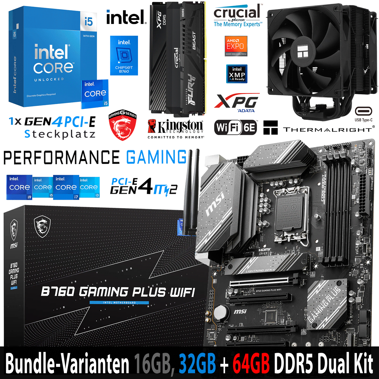 PC Bundle - Intel Core i5 14600KF - MSI B760 Gaming Plus Wifi DDR5 - 16GB Kingston Fury Beast DDR5-6000 Kit