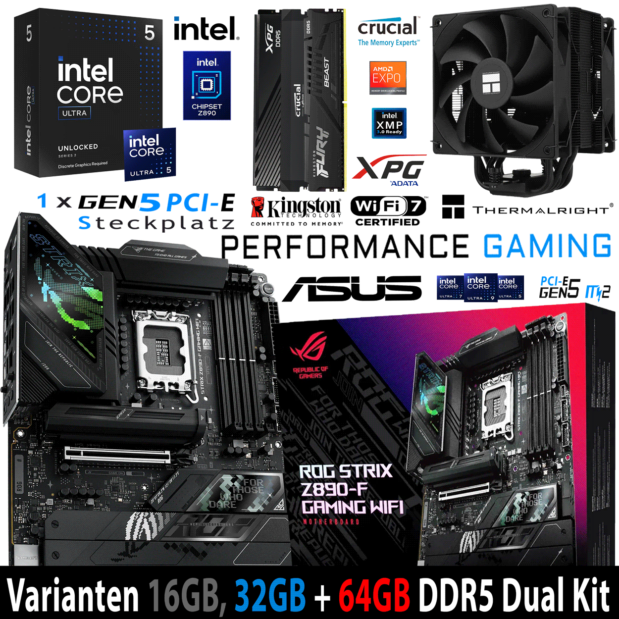 PC Bundle - Intel Core i5 Ultra 245KF - Asus Rog Strix Z890-F Gaming Wifi - 16GB Kingston Fury Beast DDR5-6000 Kit