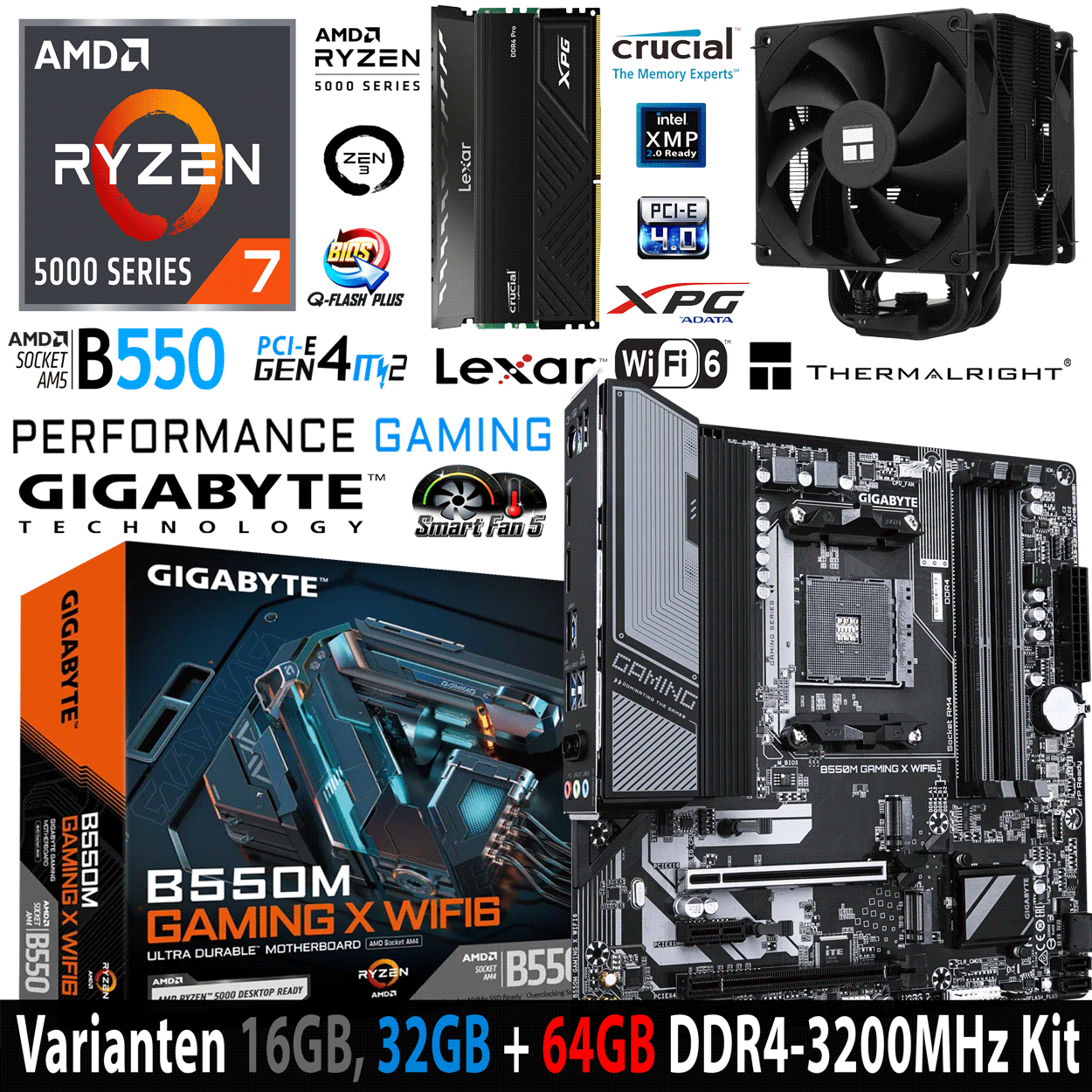 PC Bundle - AMD Ryzen 7 5700X Tray - Gigabyte  B550M Gaming X Wifi6 - 16GB DDR4-3200 Dual Kit