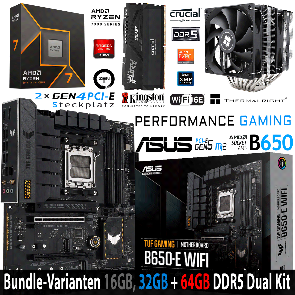 PC Bundle - AMD Ryzen 7 9700X - ASUS TUF Gaming B650-E WIFI - 16GB Kingston Fury Beast DDR5-6000 Kit