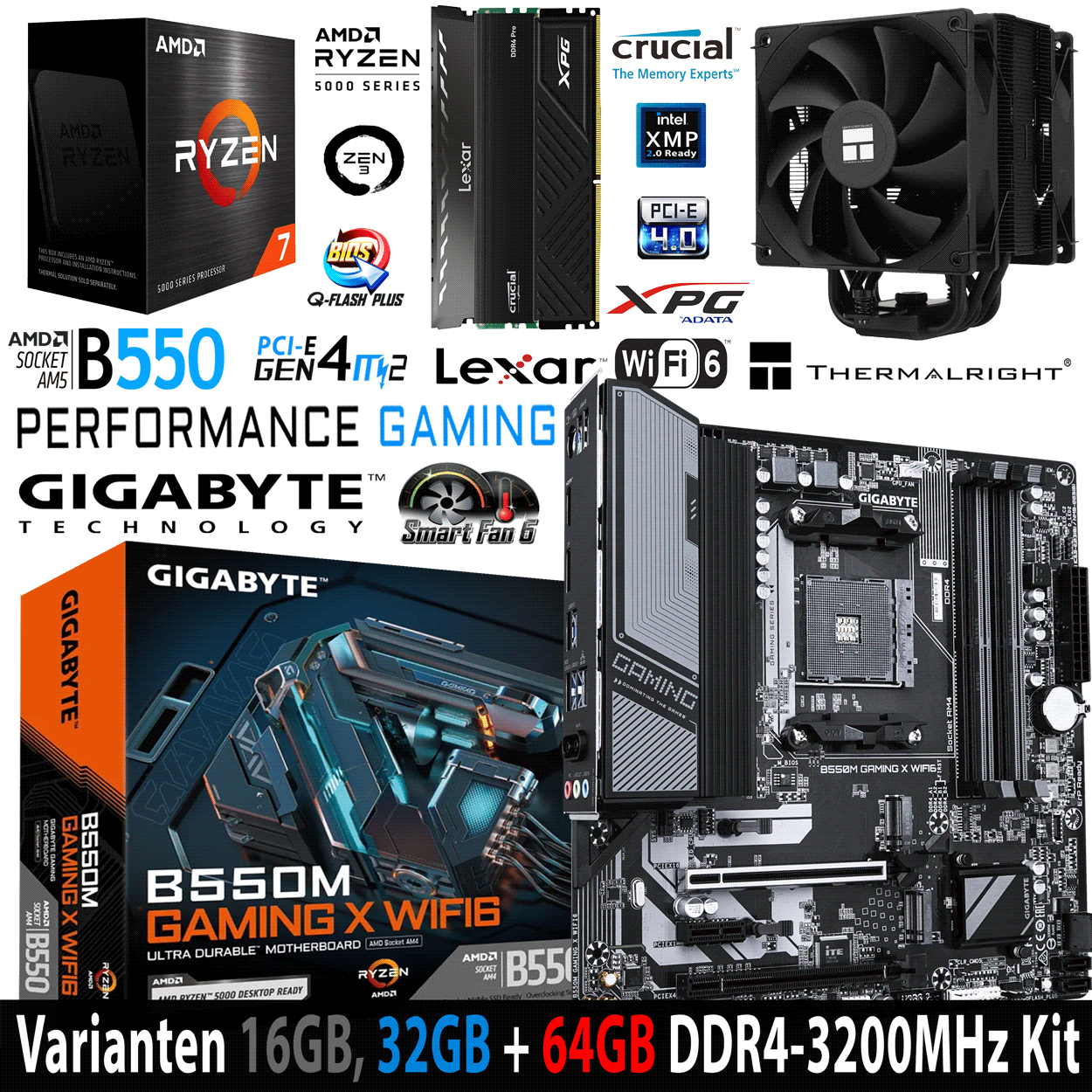 PC Bundle - AMD Ryzen 7 5800X Box - Gigabyte  B550M Gaming X Wifi6 - 16GB DDR4-3200 Dual Kit