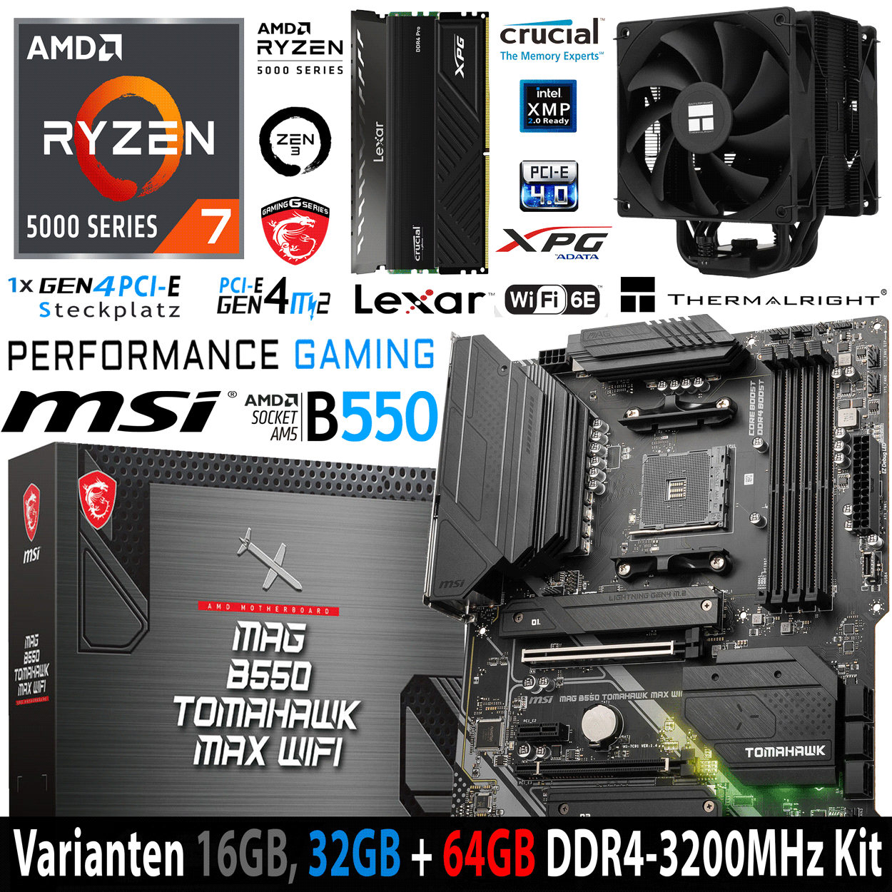 PC Bundle - AMD Ryzen 7 5700X Tray - MSI Mag B550 Tomahawk Max Wifi - 32GB Crucial Pro DDR4 Kit
