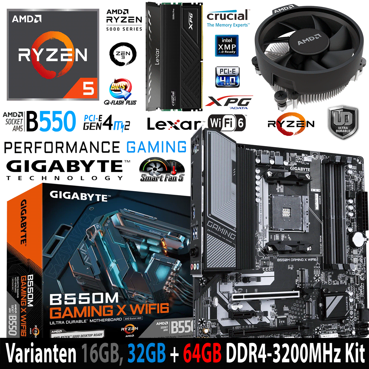 PC Bundle - AMD Ryzen 5 5600X Tray - Gigabyte  B550M Gaming X Wifi6 - 16GB DDR4-3200 Dual Kit