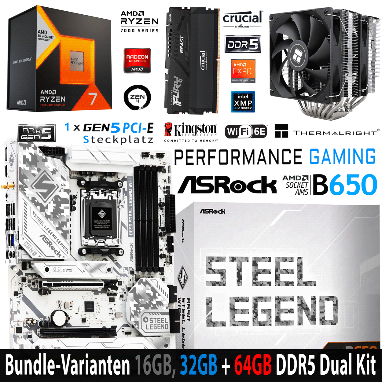 PC Bundle - AMD Ryzen 7 7800X3D - ASRock B650 Steel Legend WiFi - 16GB Kingston Fury Beast DDR5-6000 Kit
