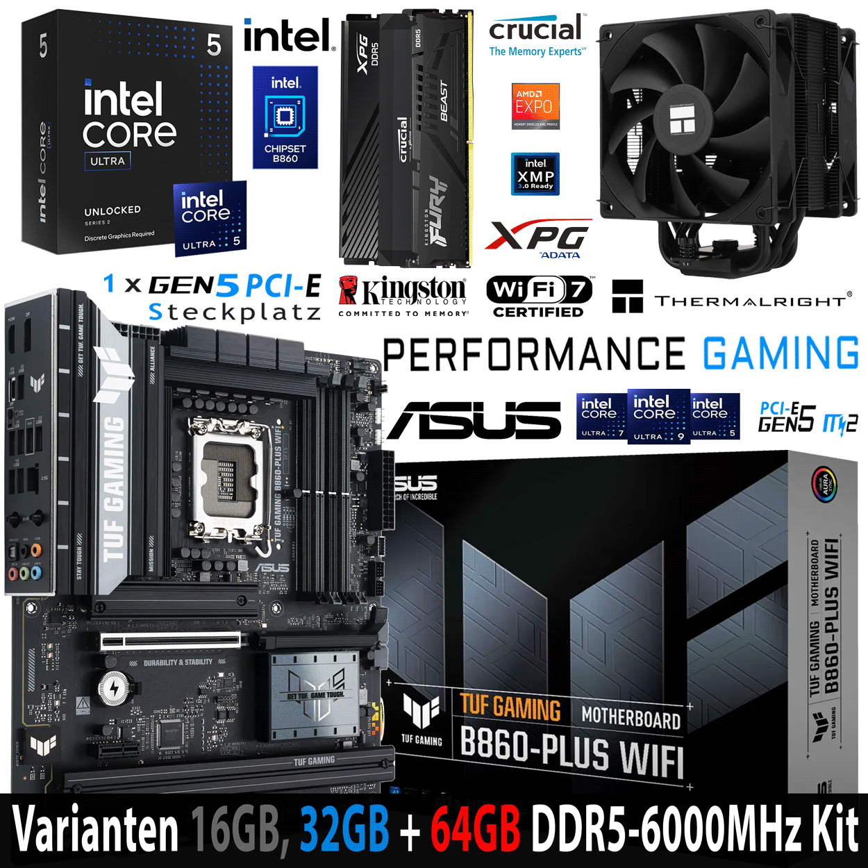 PC Bundle - Intel Core i5 Ultra 245KF - ASUS TUF Gaming B860-Plus WIFI - 16GB Kingston Fury Beast DDR5-6000 Kit