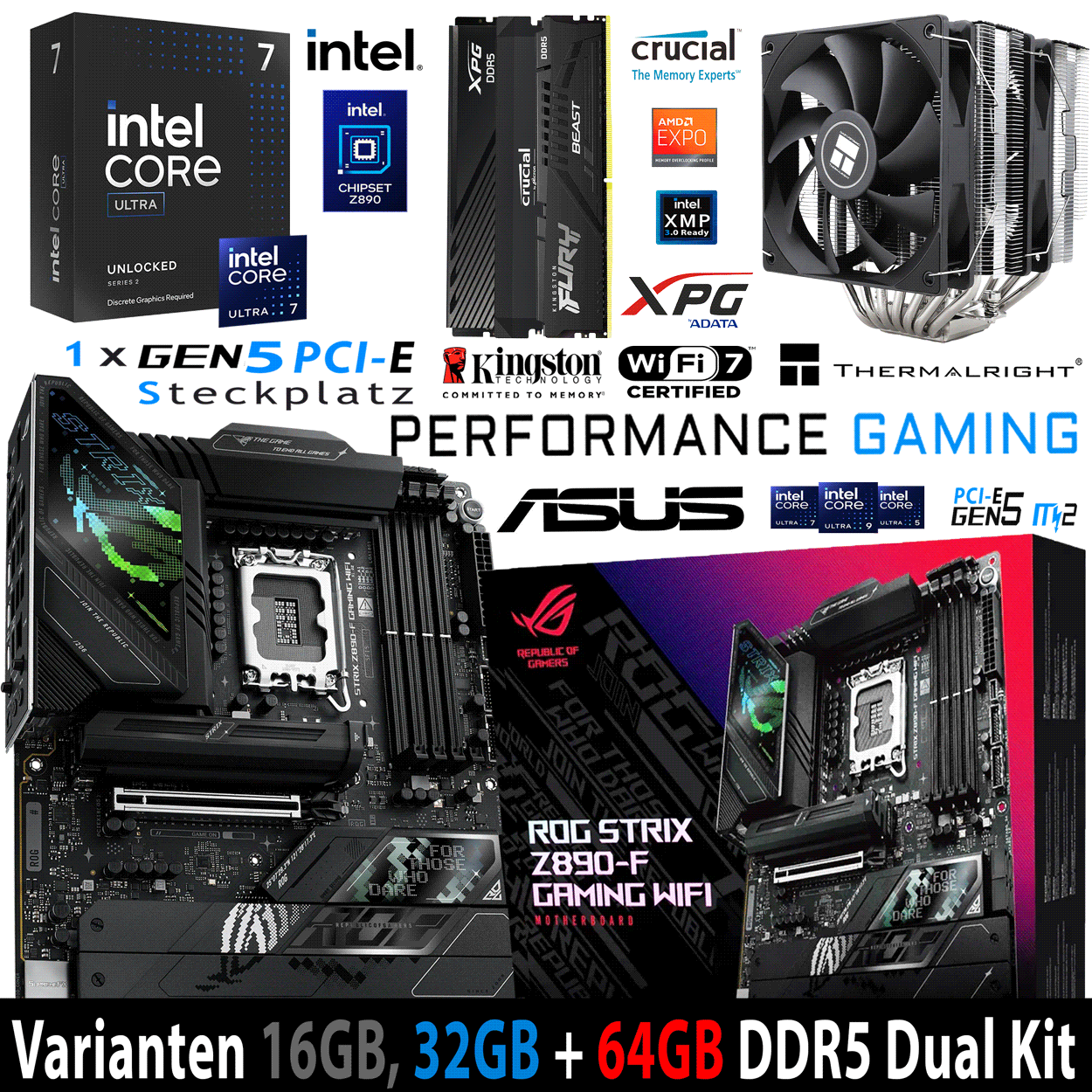 PC Bundle - Intel Core i7 Ultra 265KF - Asus Rog Strix Z890-F Gaming Wifi - 16GB Kingston Fury Beast DDR5-6000 Kit