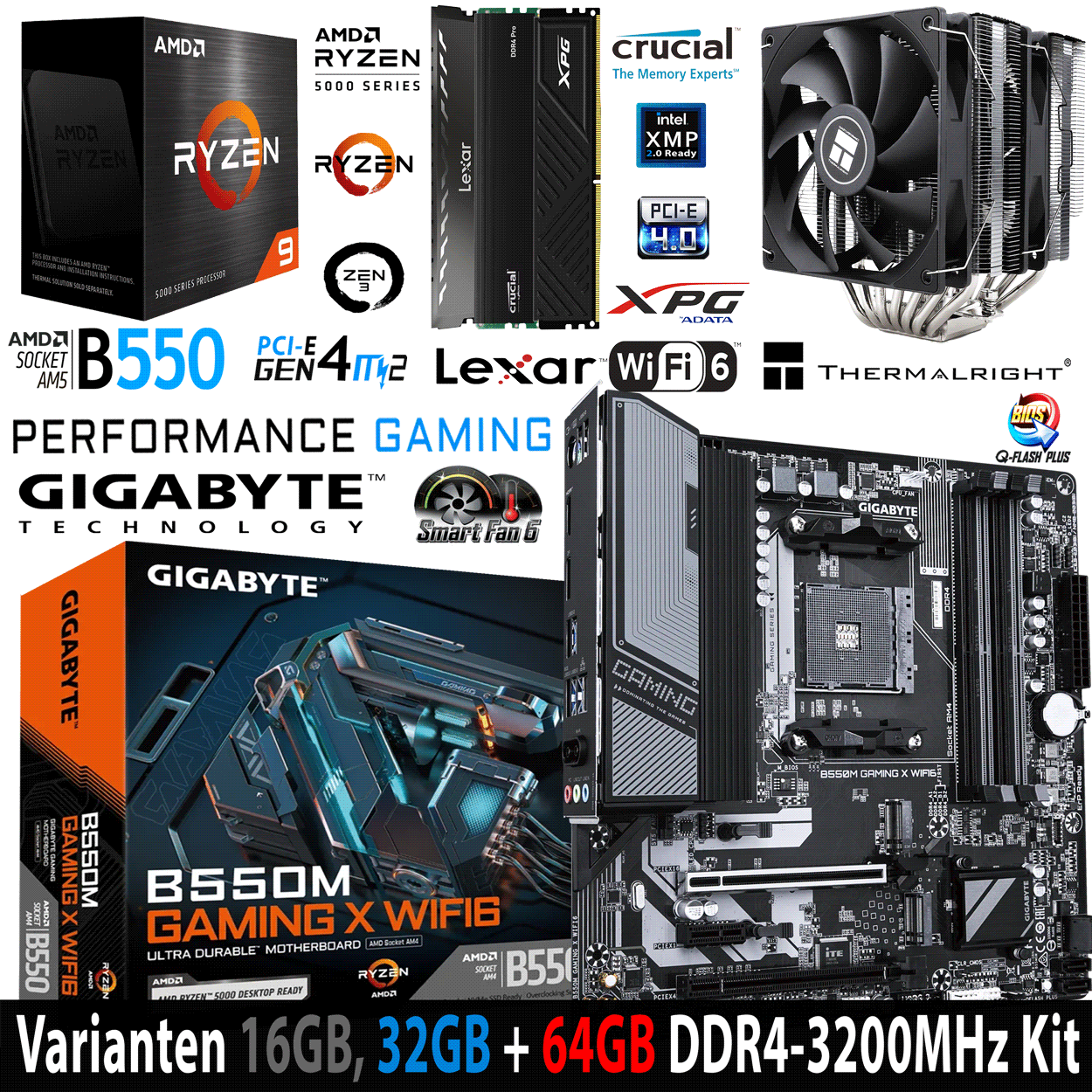 PC Bundle - AMD Ryzen 9 5950X Box - Gigabyte  B550M Gaming X Wifi6 - 16GB DDR4-3200 Dual Kit