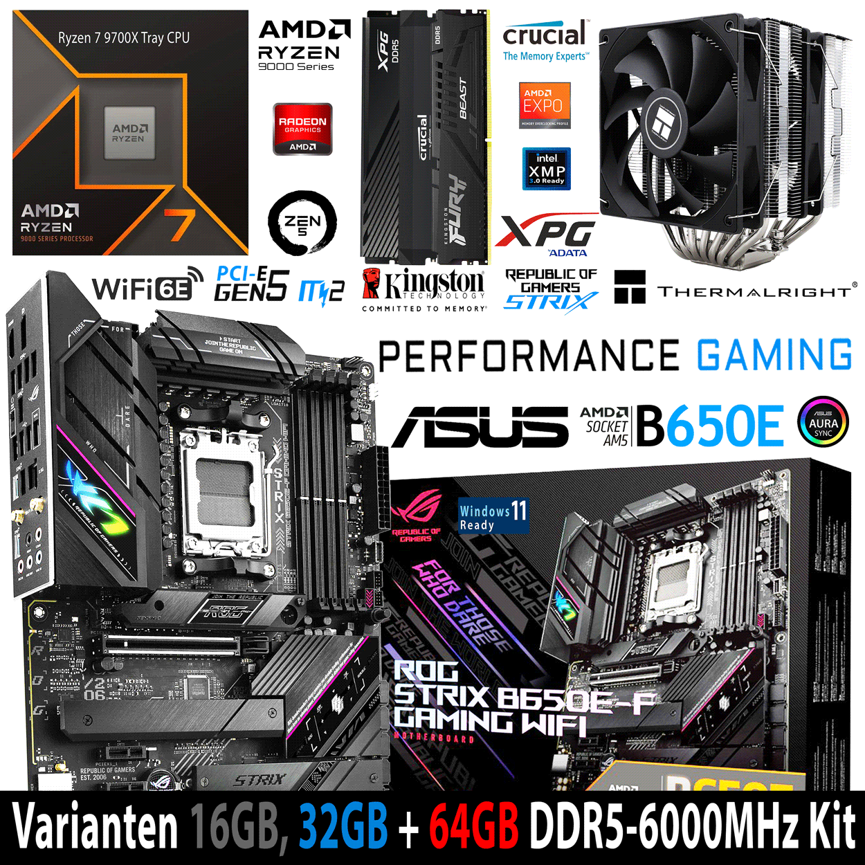 PC Bundle - AMD Ryzen 7 9700X Tray - Asus Rog Strix B650E-F Gaming - 16GB Kingston Fury Beast DDR5-6000 Kit