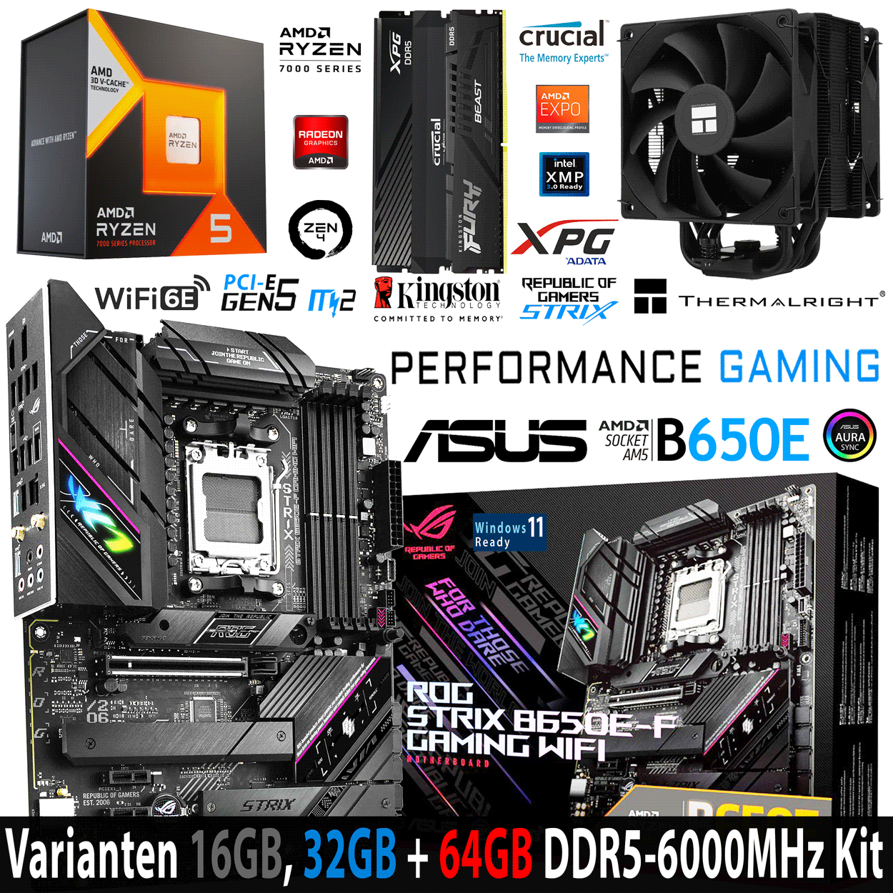 PC Bundle - AMD Ryzen 5 7600X3D - Asus Rog Strix B650E-F Gaming - 16GB Kingston Fury Beast DDR5-6000 Kit