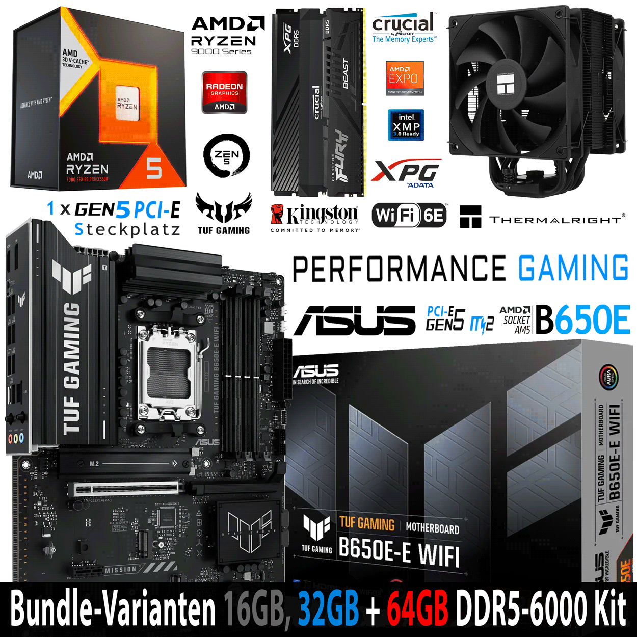 PC Bundle - AMD Ryzen 5 7600X3D - ASUS TUF Gaming B650E-E WIFI - 16GB Kingston Fury Beast DDR5-6000 Kit