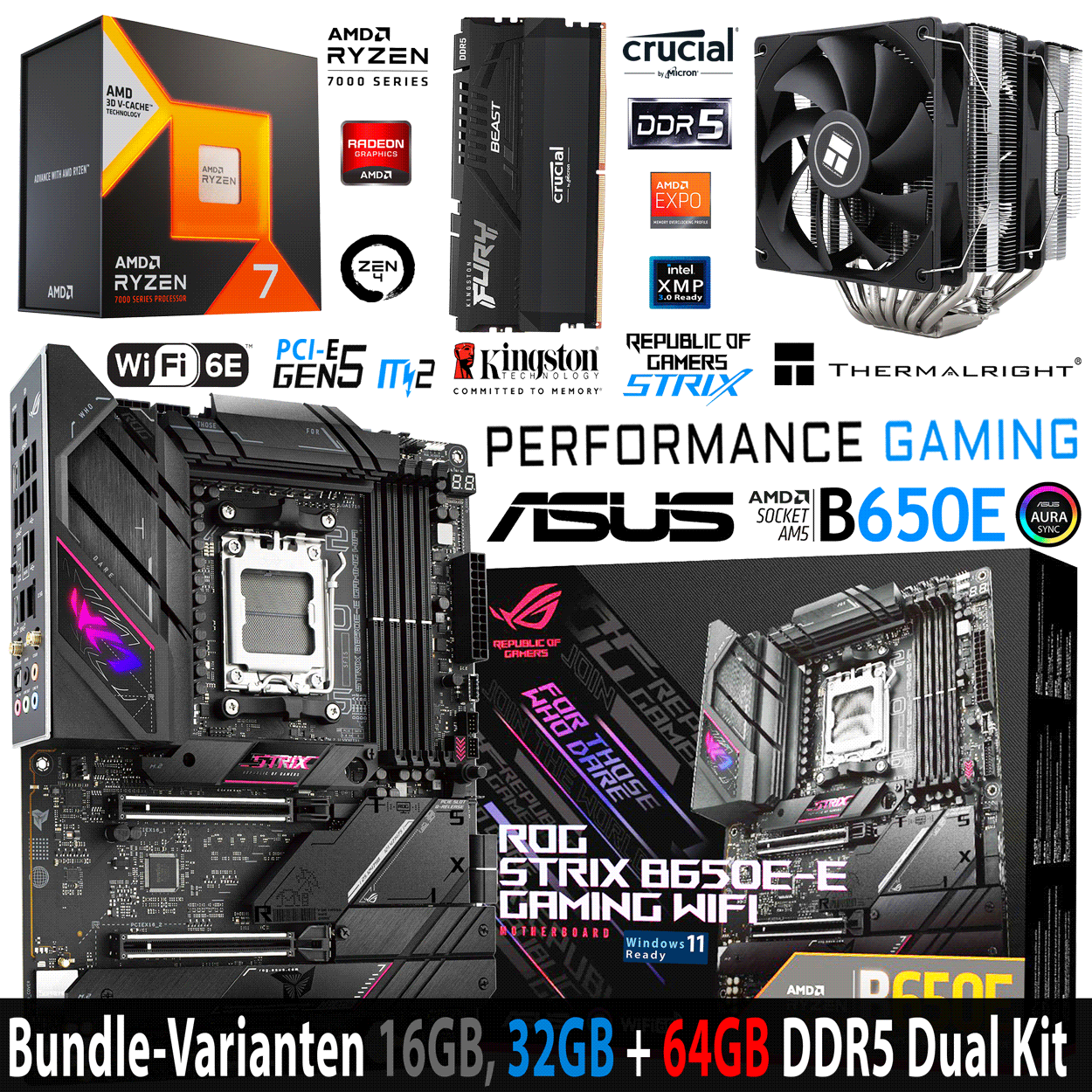 PC Bundle - AMD Ryzen 7 7800X3D - Asus Rog Strix B650E-F Gaming - 16GB Kingston Fury Beast DDR5-6000 Kit