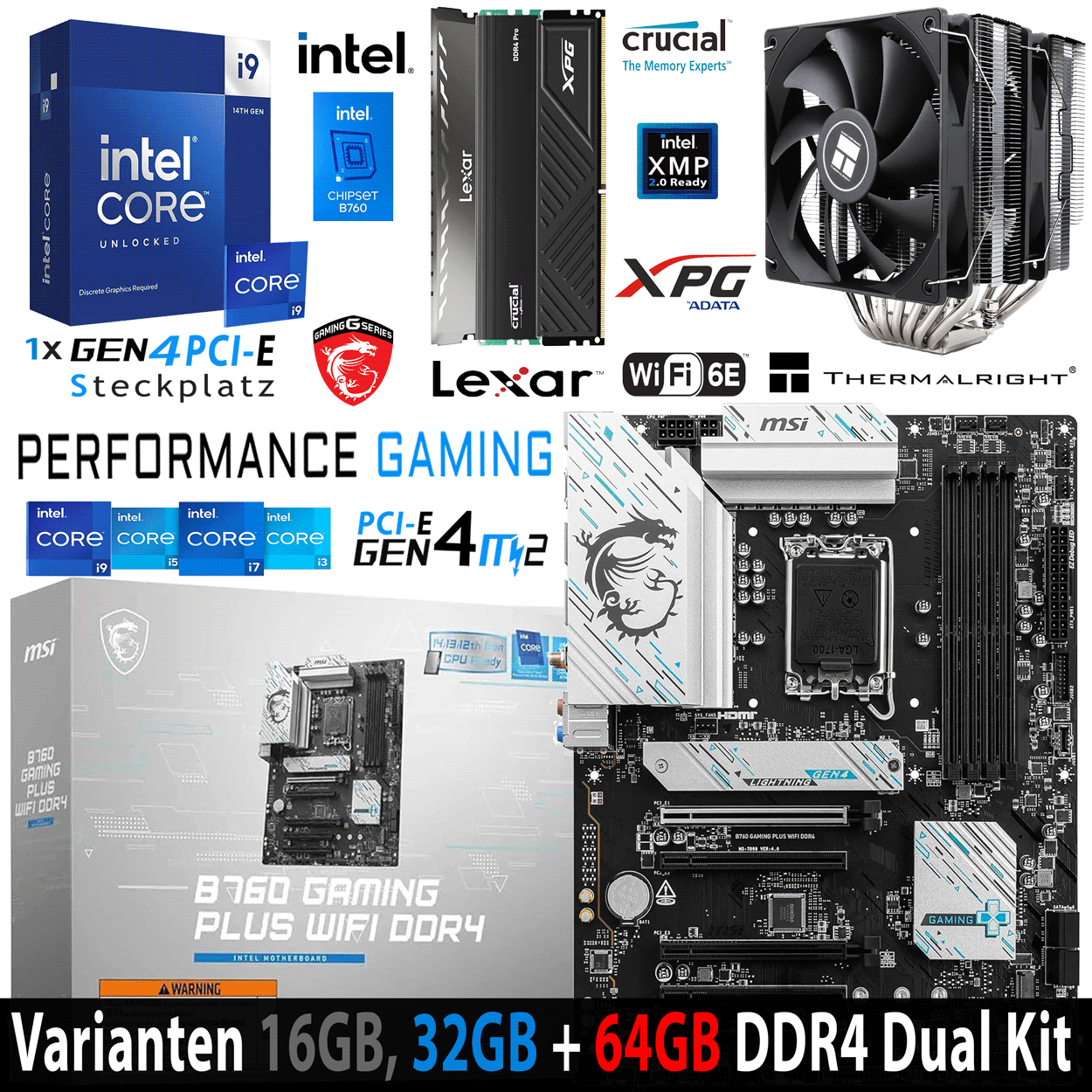PC Bundle - Intel Core i9 14900KF - MSI B760 Gaming Plus Wifi DDR4 - 16GB Lexar Thor DDR4-3200 Kit