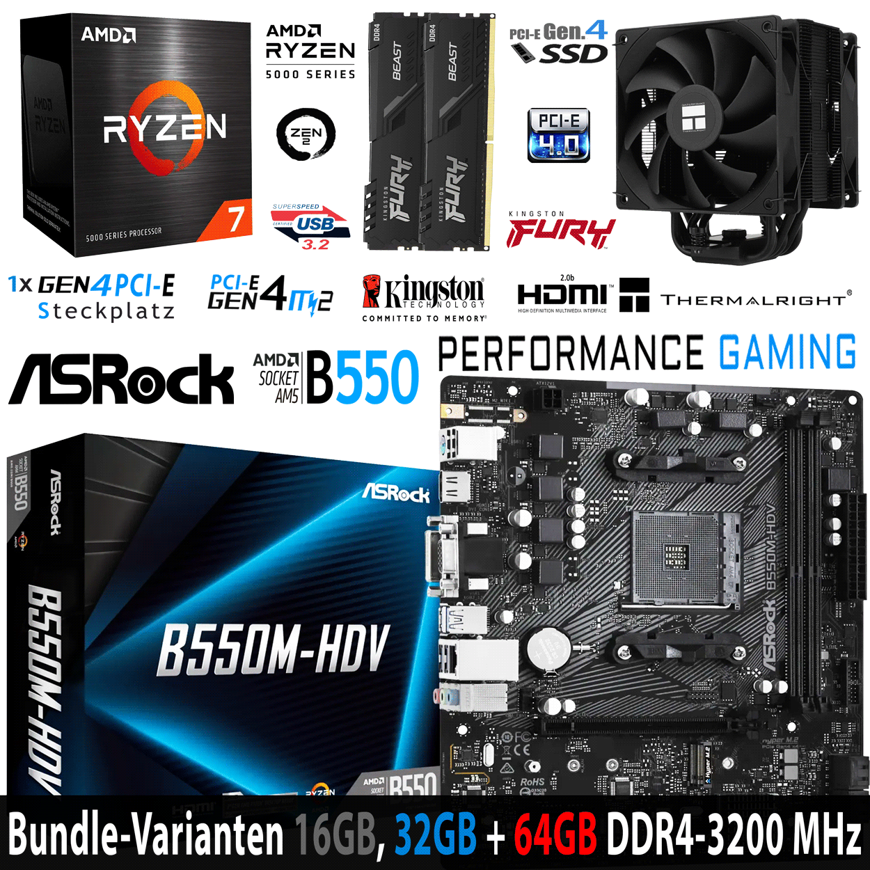 PC Bundle - AMD Ryzen 7 5800X Box - ASRock B550M-HDV DDR4 Mainboard - 16GB DDR4-3200 Dual Kit
