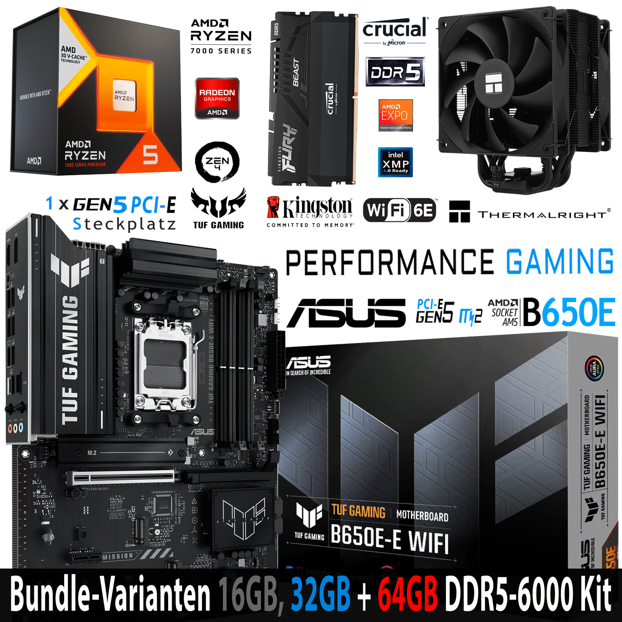 PC Bundle - AMD Ryzen 5 7600X3D - ASUS TUF Gaming B650E-E WIFI - 16GB Kingston Fury Beast DDR5-6000 Kit 