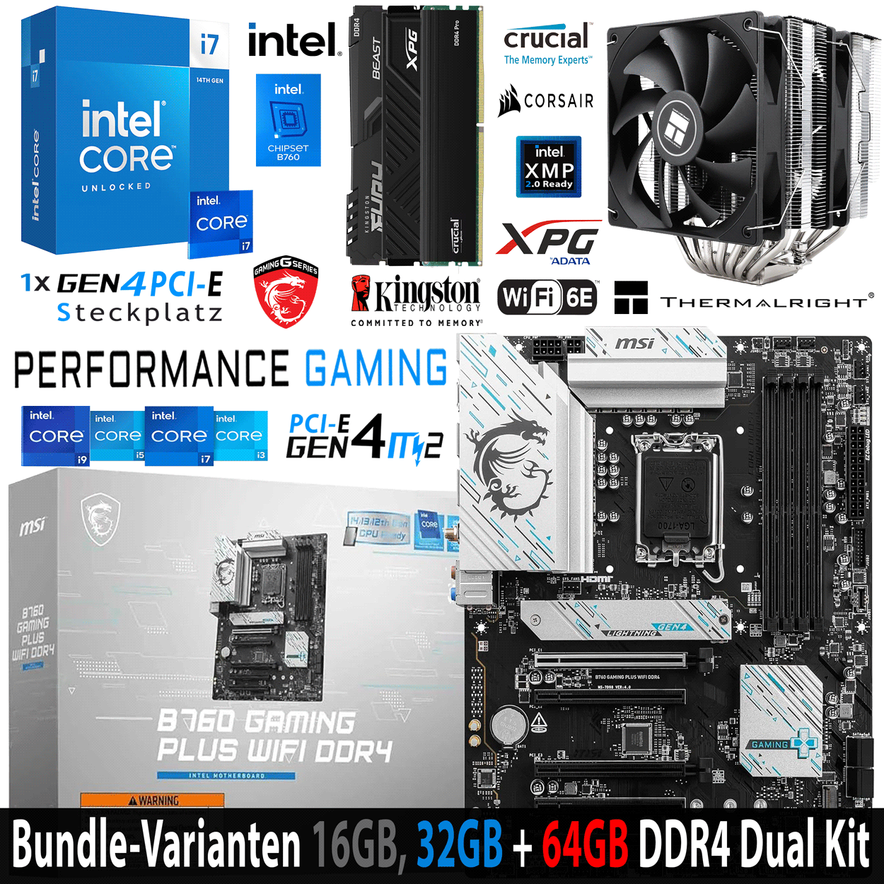 PC Bundle - Intel Core i7 14700K - MSI B760 Gaming Plus Wifi DDR4 - 16GB Kingston Fury Beast DDR4-3200 Kit