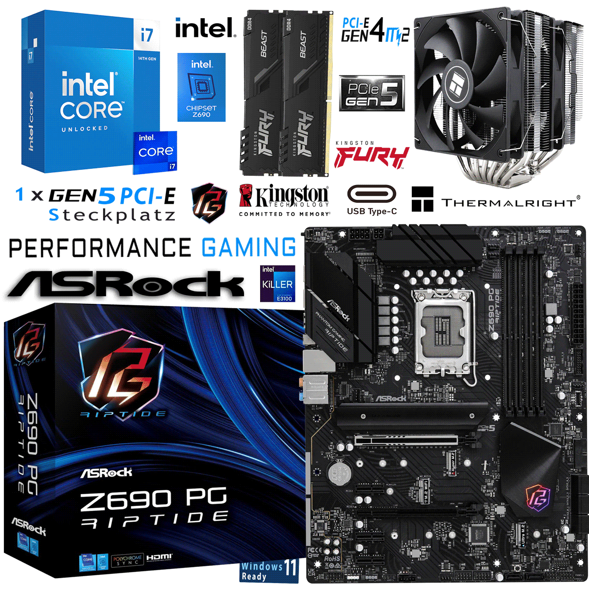 PC Bundle - Intel Core i7 14700K - ASRock Z690 PG Riptide DDR4 - 16GB Fury Beast DDR4-3200MHz Dual Kit