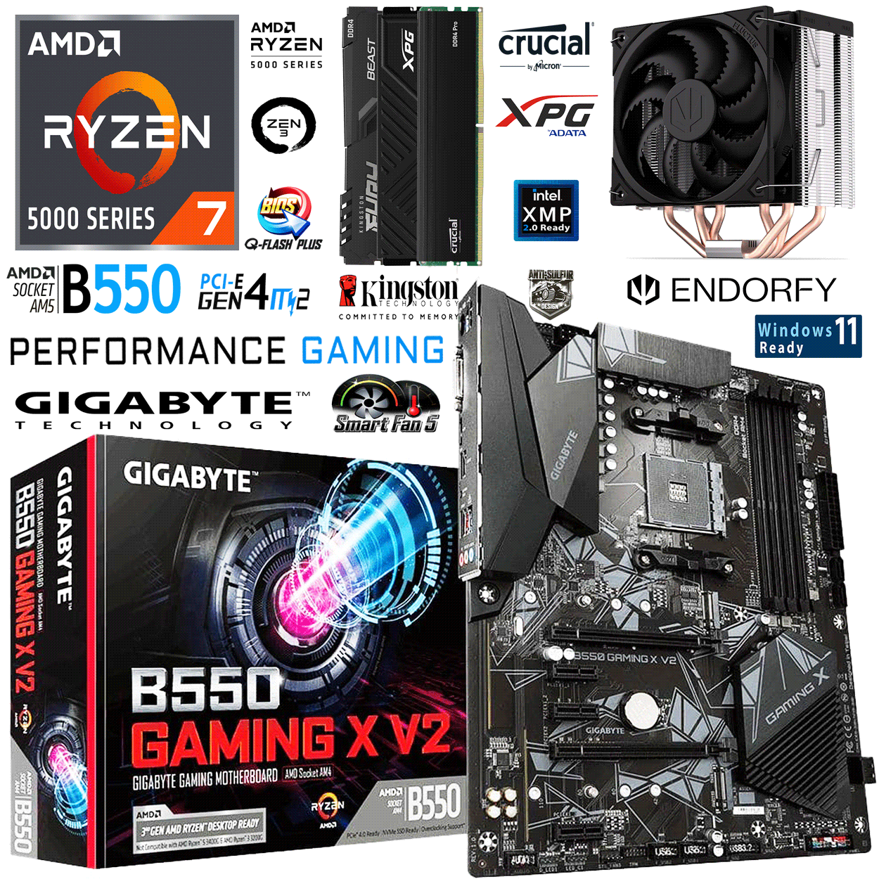 PC Bundle - AMD Ryzen 7 5700X Tray - Gigabyte B550 Gaming X V2 - 16GB DDR4-3200 Dual Kit 