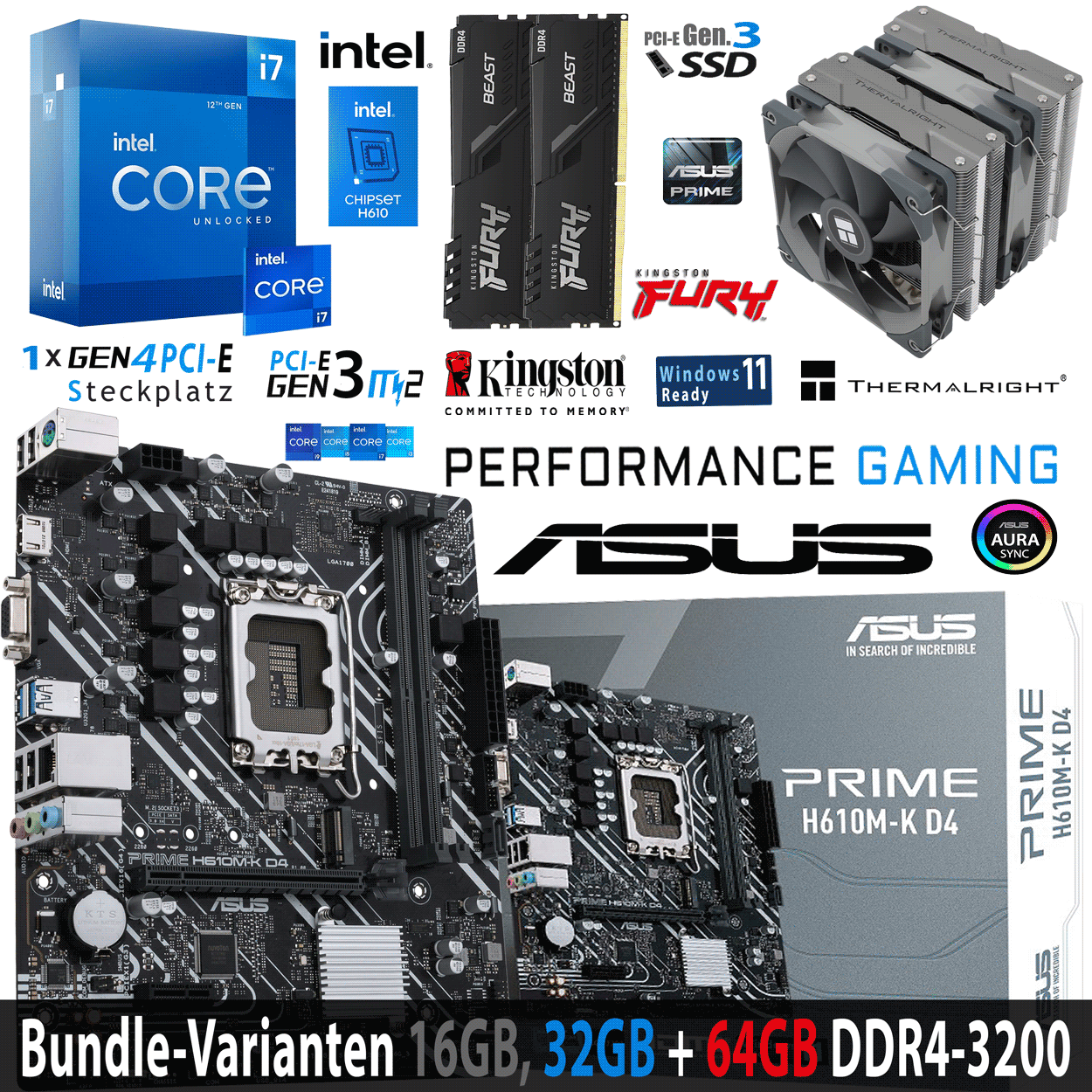 PC Bundle - Intel Core i7 12700K - ASUS Prime H610M-K D4 - 16GB Fury Beast DDR4-3200MHz Kit schwarz PC Bundle - Intel Core i7 12700K - ASUS Prime H610M-K D4 - 16GB Fury Beast DDR4-3200MHz Kit schwarz