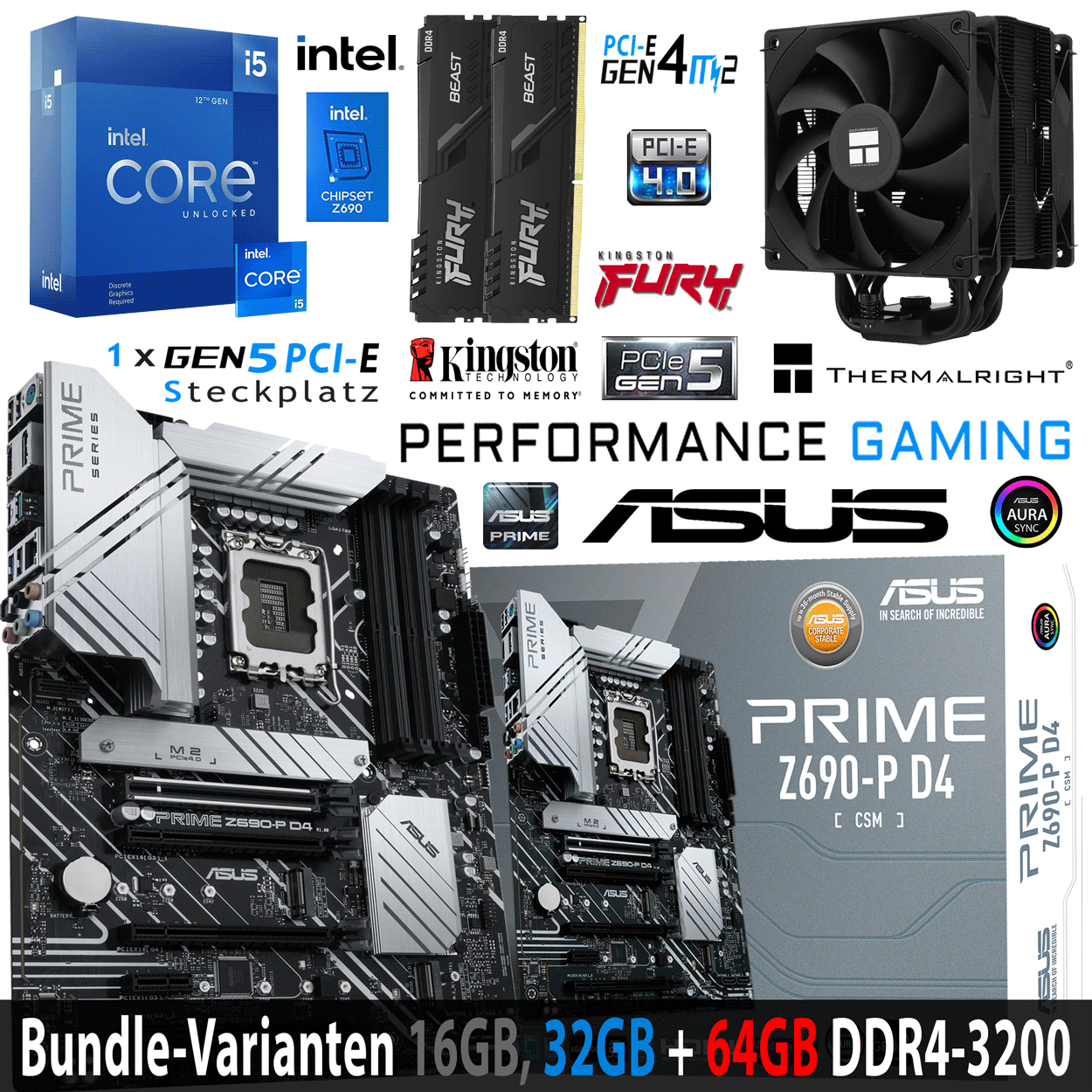 PC Bundle • Intel Core i5 12600KF • ASUS PRIME Z690-P D4-CSM • 16GB Fury Beast DDR4-3200MHz Kit schwarz