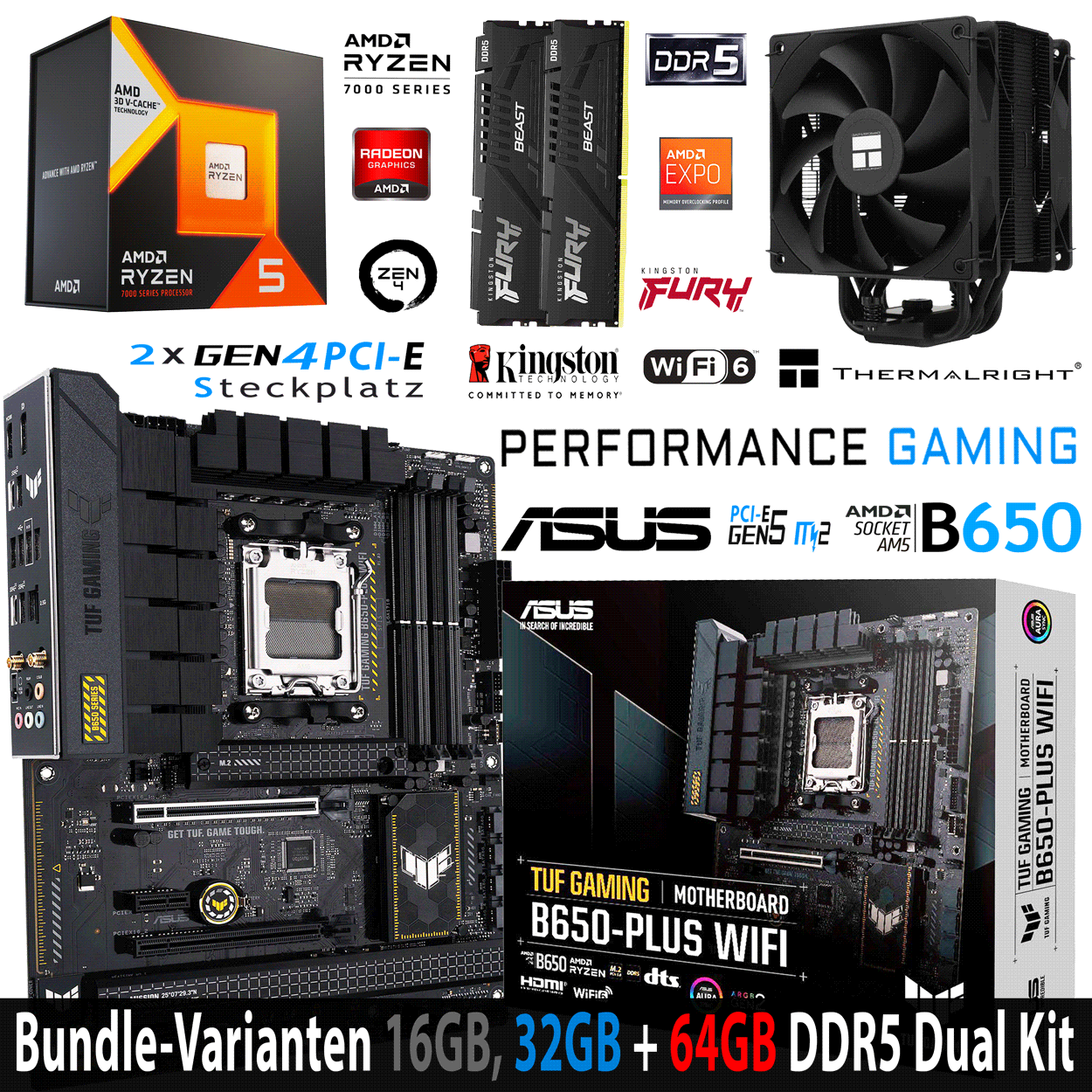 PC Bundle - AMD Ryzen 5 7600X3D - ASUS TUF Gaming B650-Plus WIFI - 16GB Kingston Fury Beast DDR5-6000 Kit