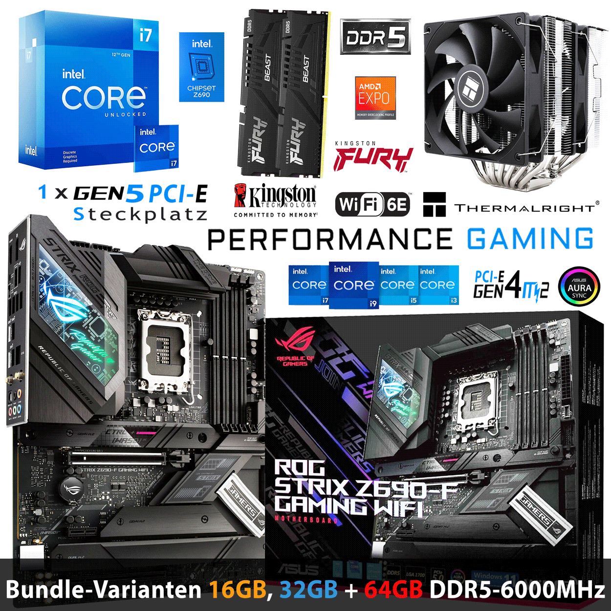 PC Bundle • Intel Core i7 12700KF • ASUS ROG Strix Z690-F Gaming WIFI • 16GB Kingston Fury Beast DDR5-6000 MHz RAM